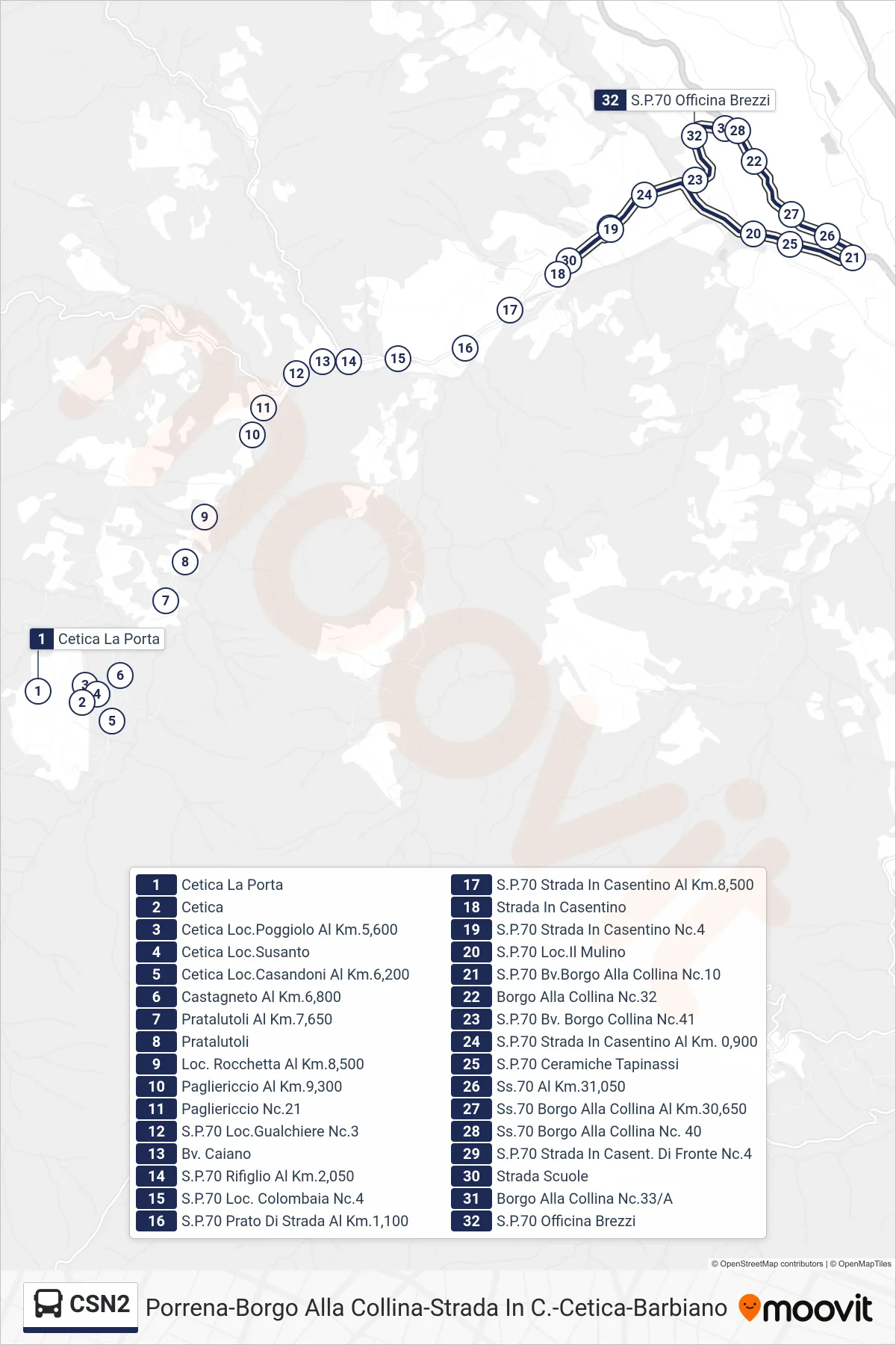 Linea CSN2 bus (Strada Scuole) - Percorsi e fermate sulla mappa