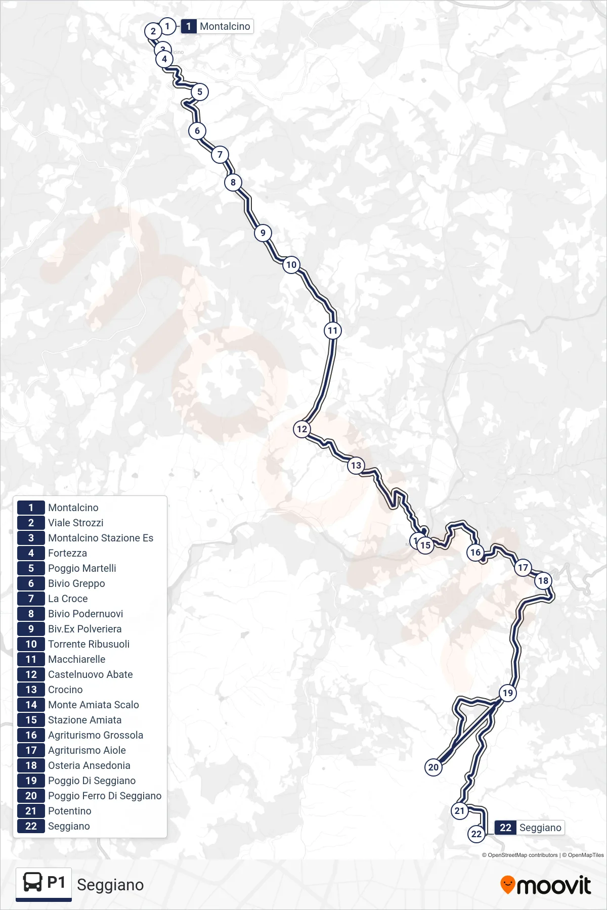 Linea P1 bus (Seggiano) - Percorsi e fermate sulla mappa