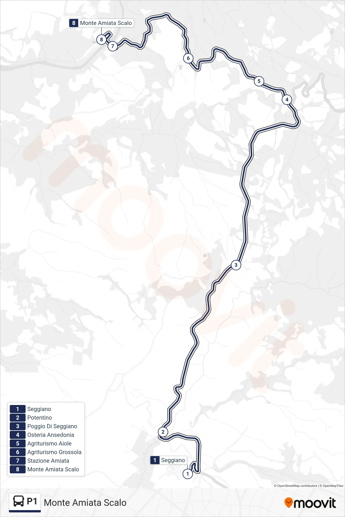 Linea P1  bus (Monte Amiata Scalo) - Percorsi e fermate sulla mappa