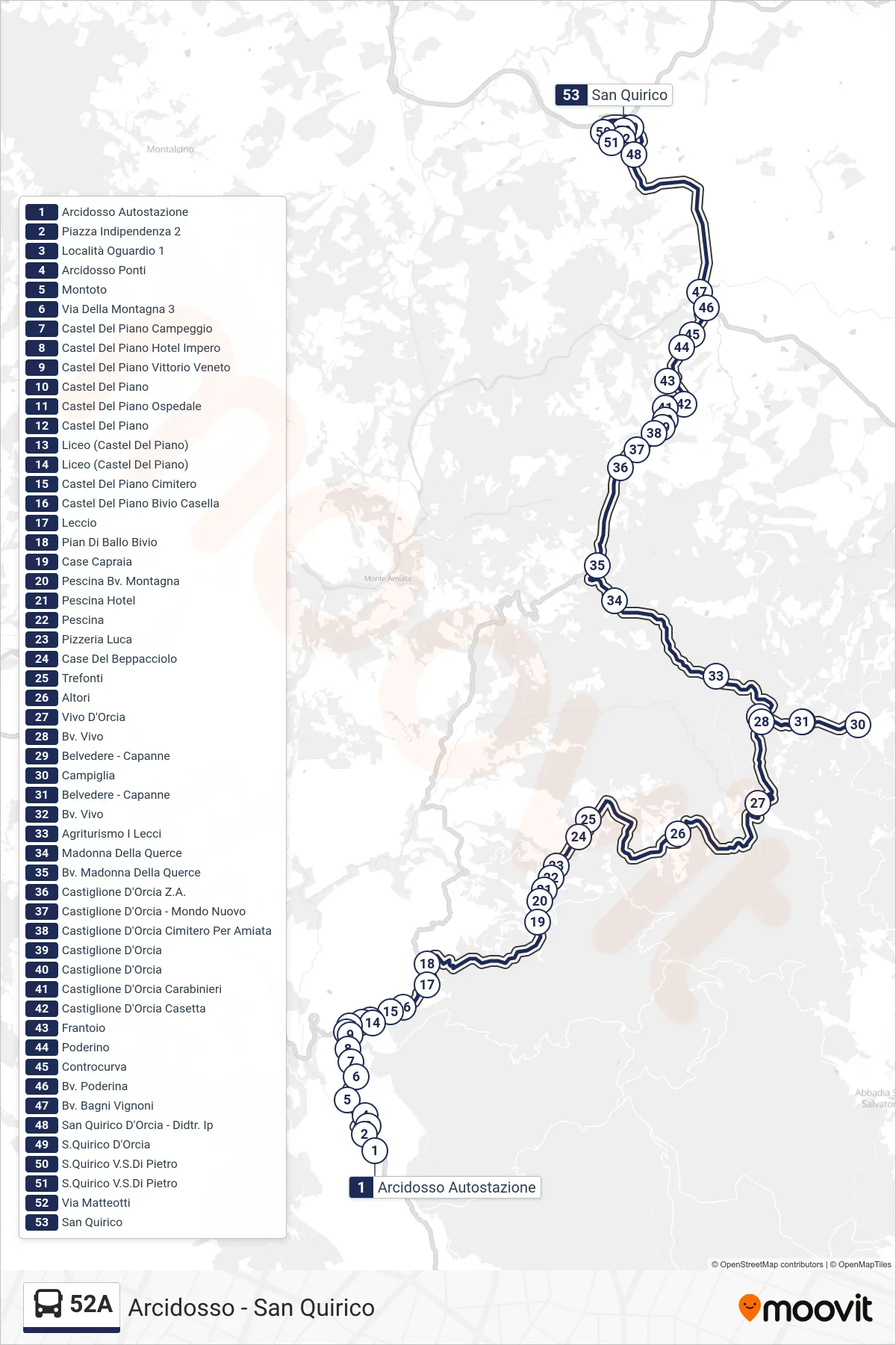 Linea 52A bus (San Quirico) - Percorsi e fermate sulla mappa
