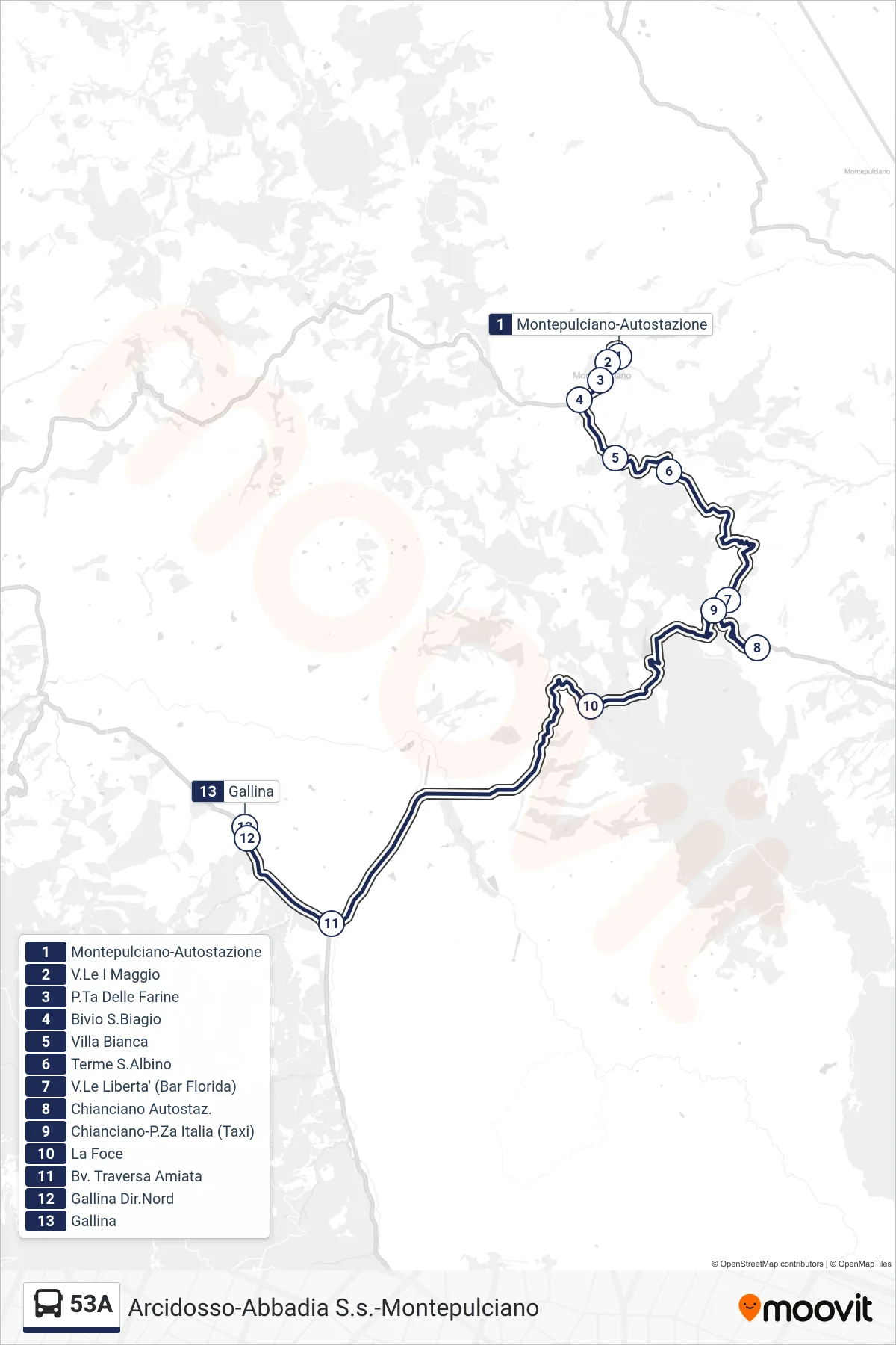 Linea 53A  bus (Gallina) - Percorsi e fermate sulla mappa