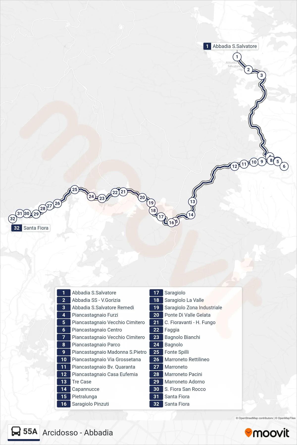 Linea 55A  bus (Santa Fiora) - Percorsi e fermate sulla mappa