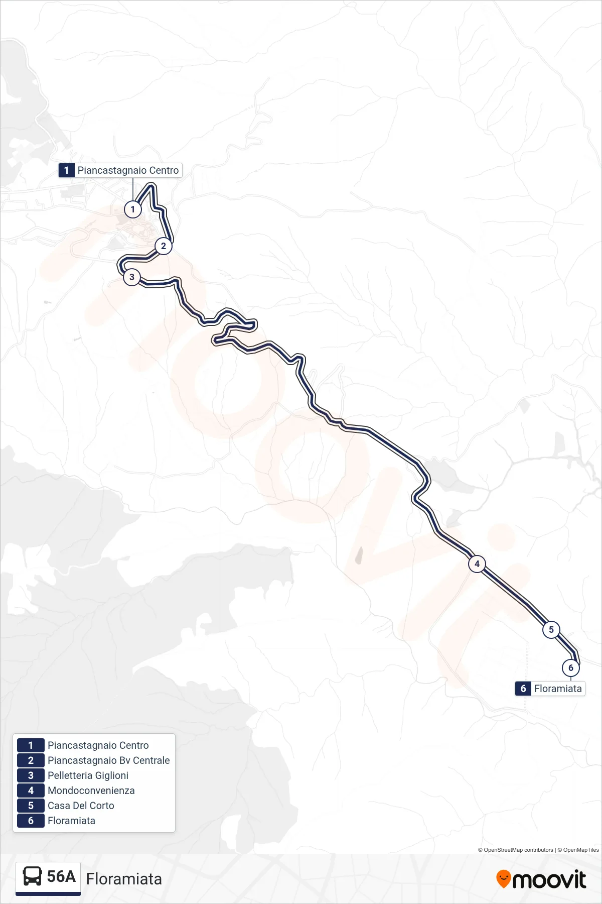 Linea 56A bus (Floramiata) - Percorsi e fermate sulla mappa