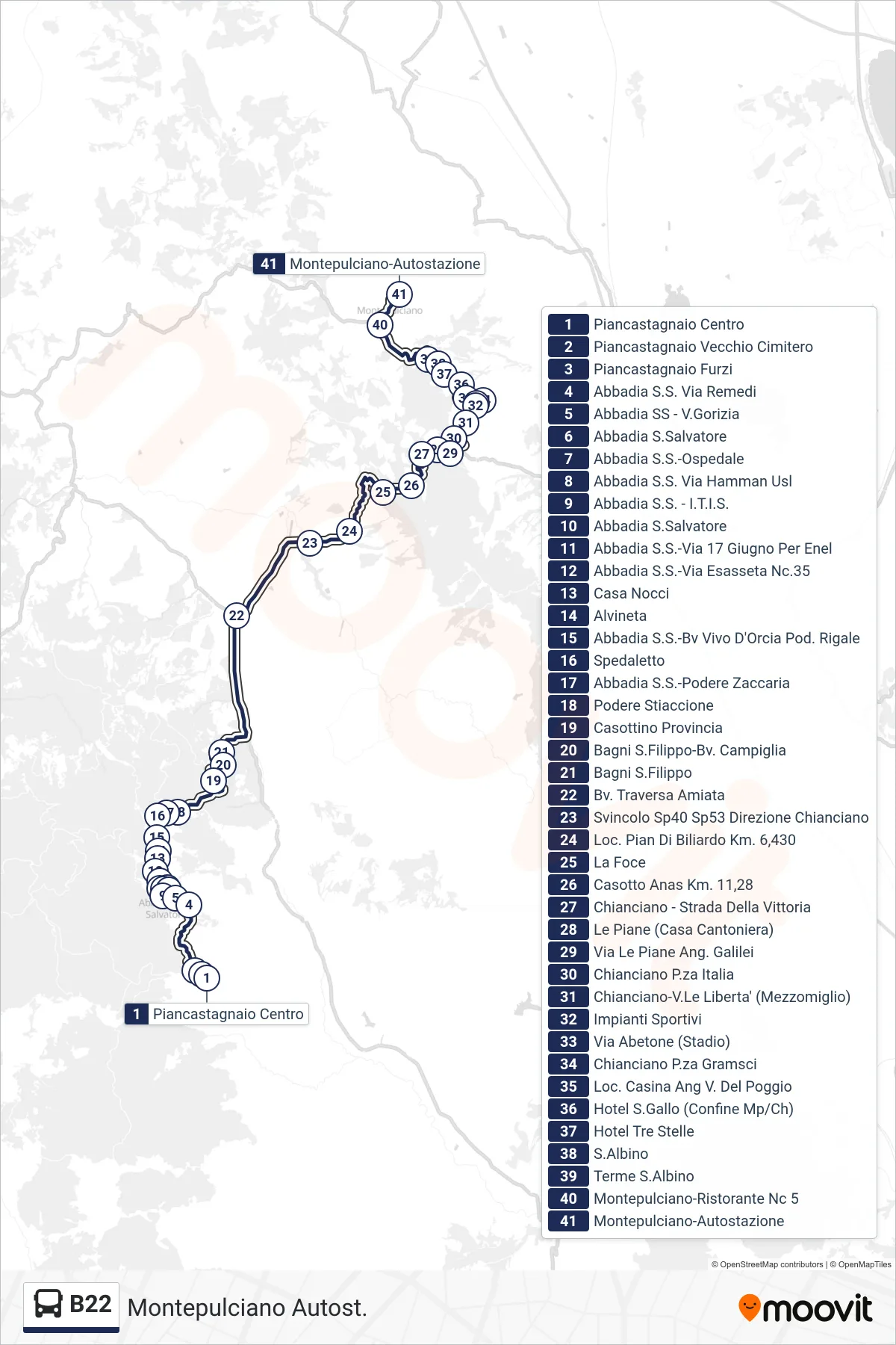 Linea B22  bus (Montepulciano Autost.) - Percorsi e fermate sulla mappa