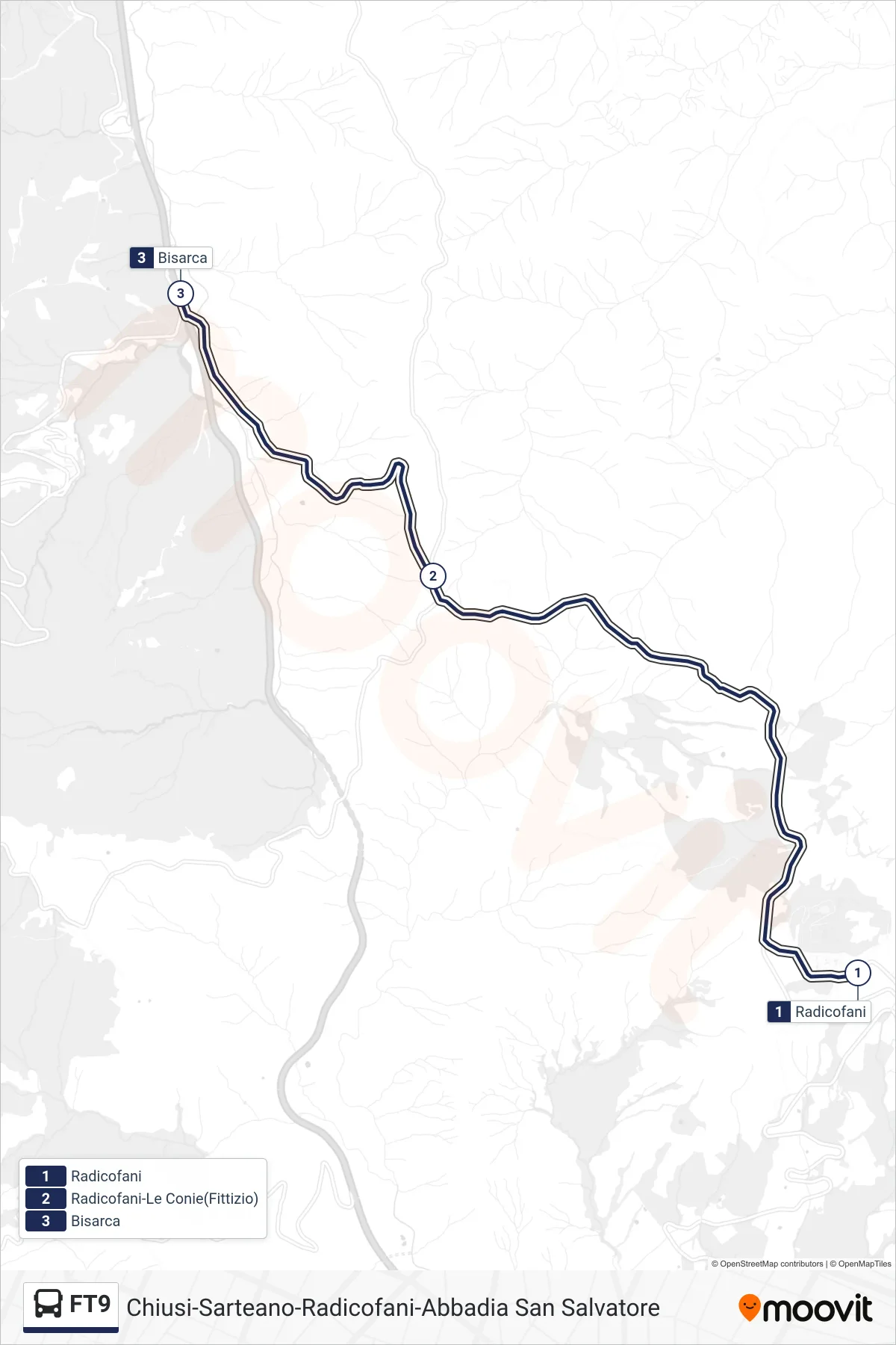 Linea FT9 bus (Bisarca) - Percorsi e fermate sulla mappa