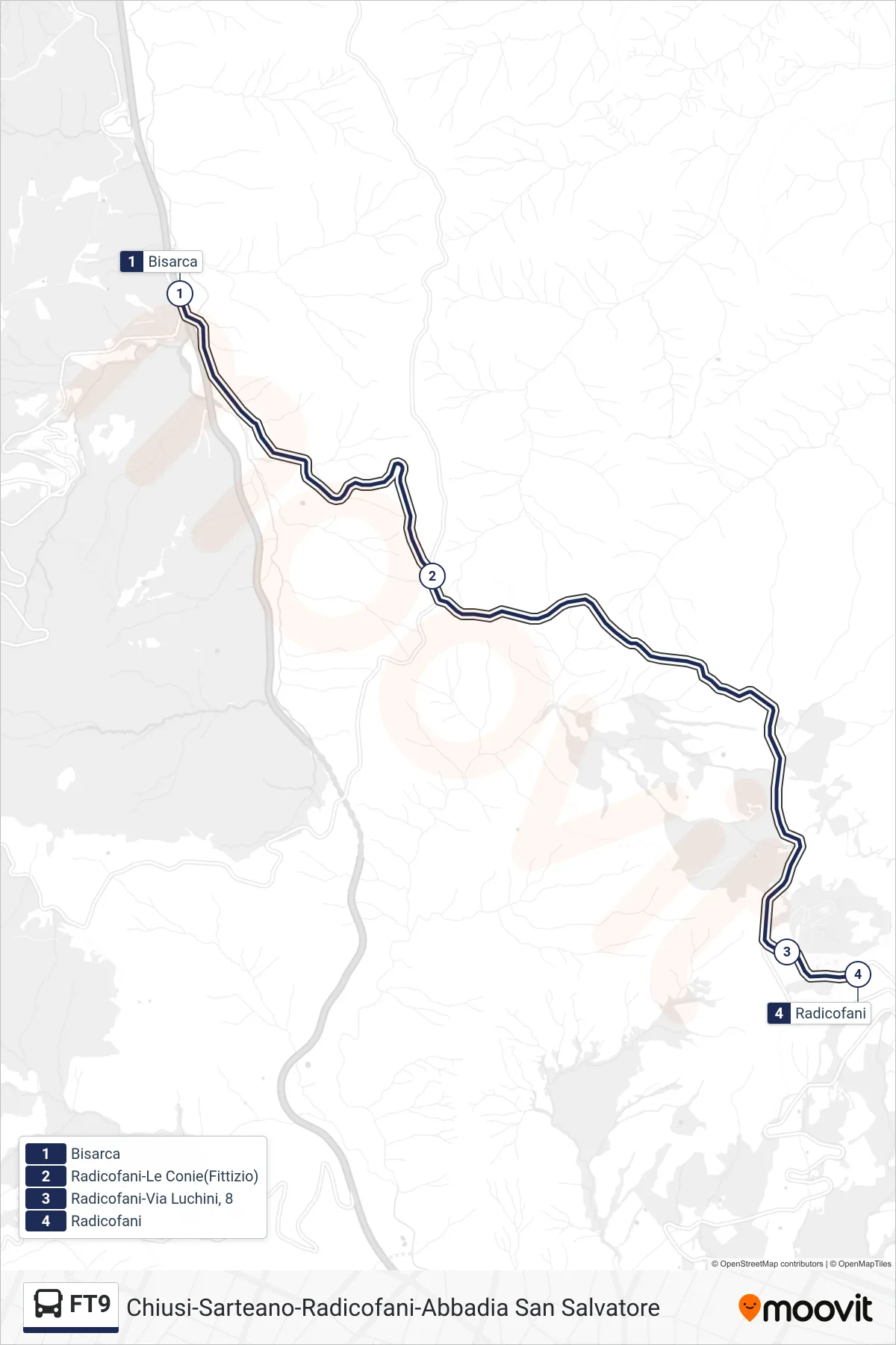 Linea FT9  bus (Radicofani) - Percorsi e fermate sulla mappa