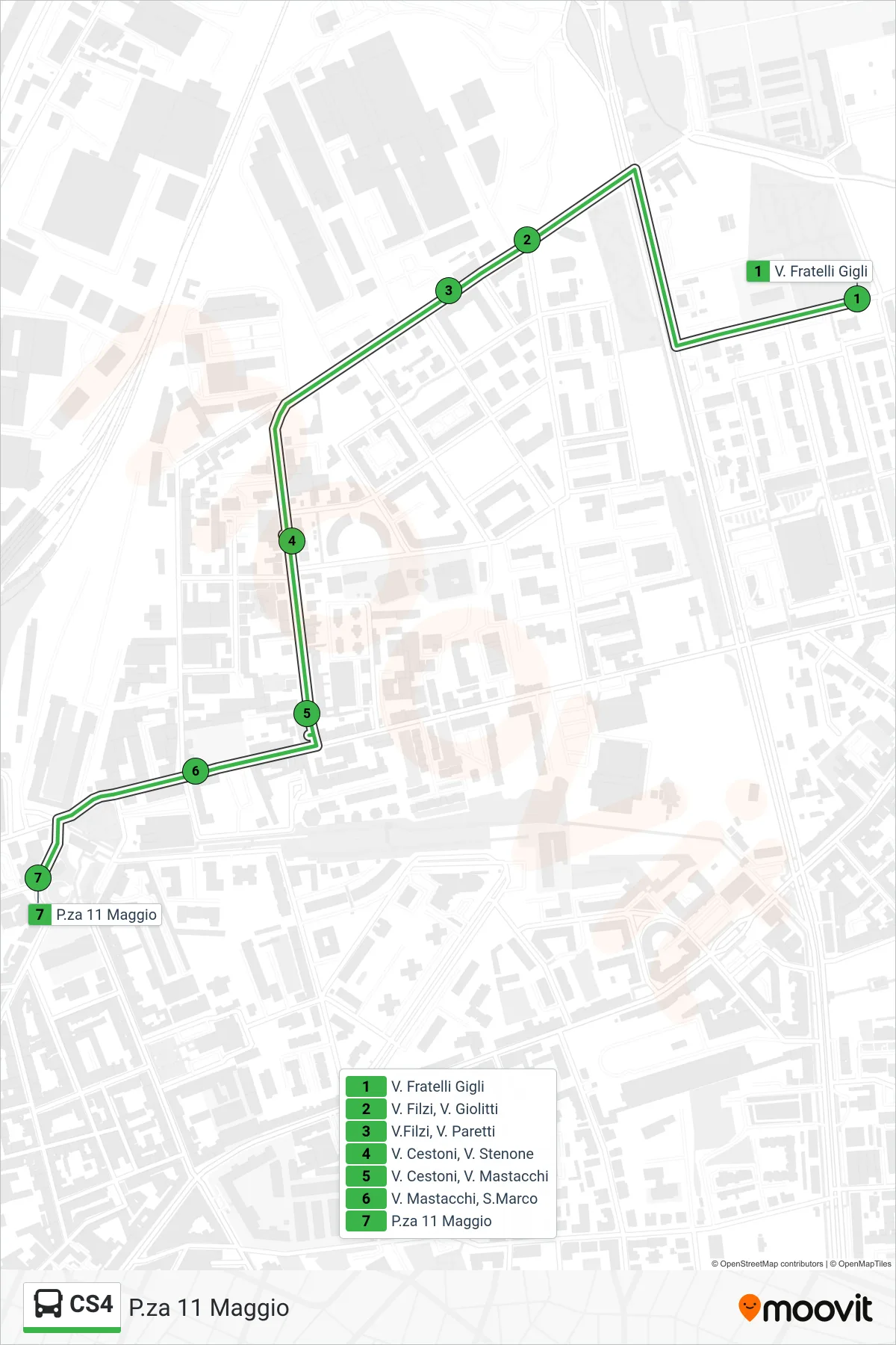 Linea CS4  bus (P.za 11 Maggio) - Percorsi e fermate sulla mappa