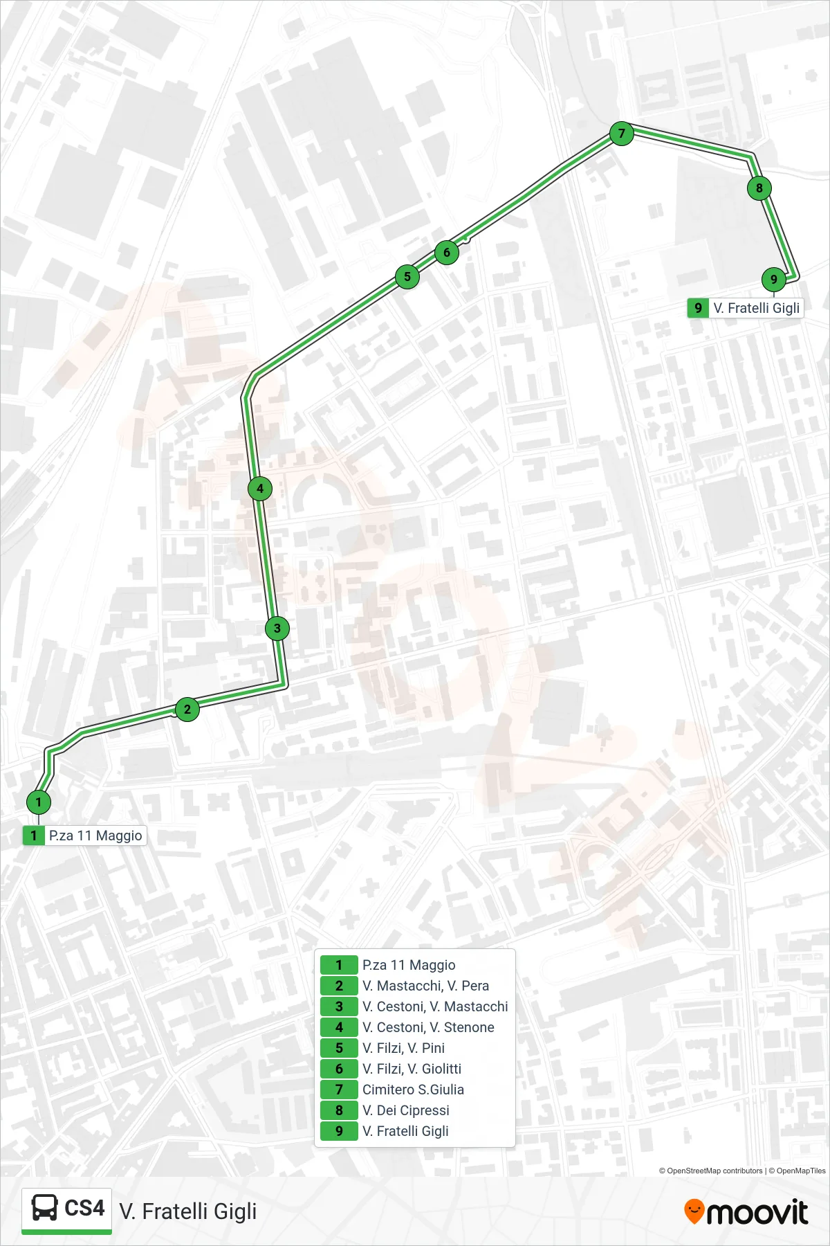 Linea CS4 bus (V. Fratelli Gigli) - Percorsi e fermate sulla mappa