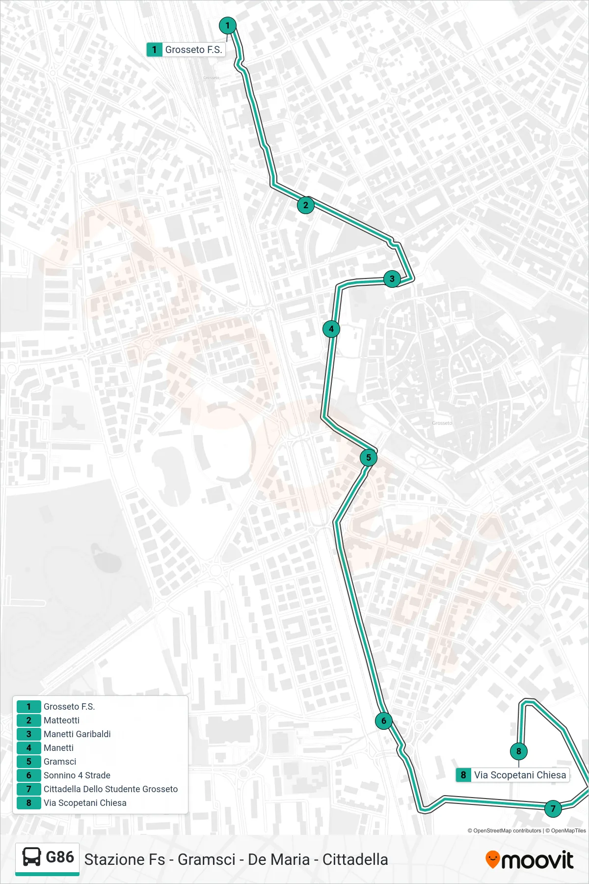 Linea G86  bus (Via Scopetani Chiesa) - Percorsi e fermate sulla mappa