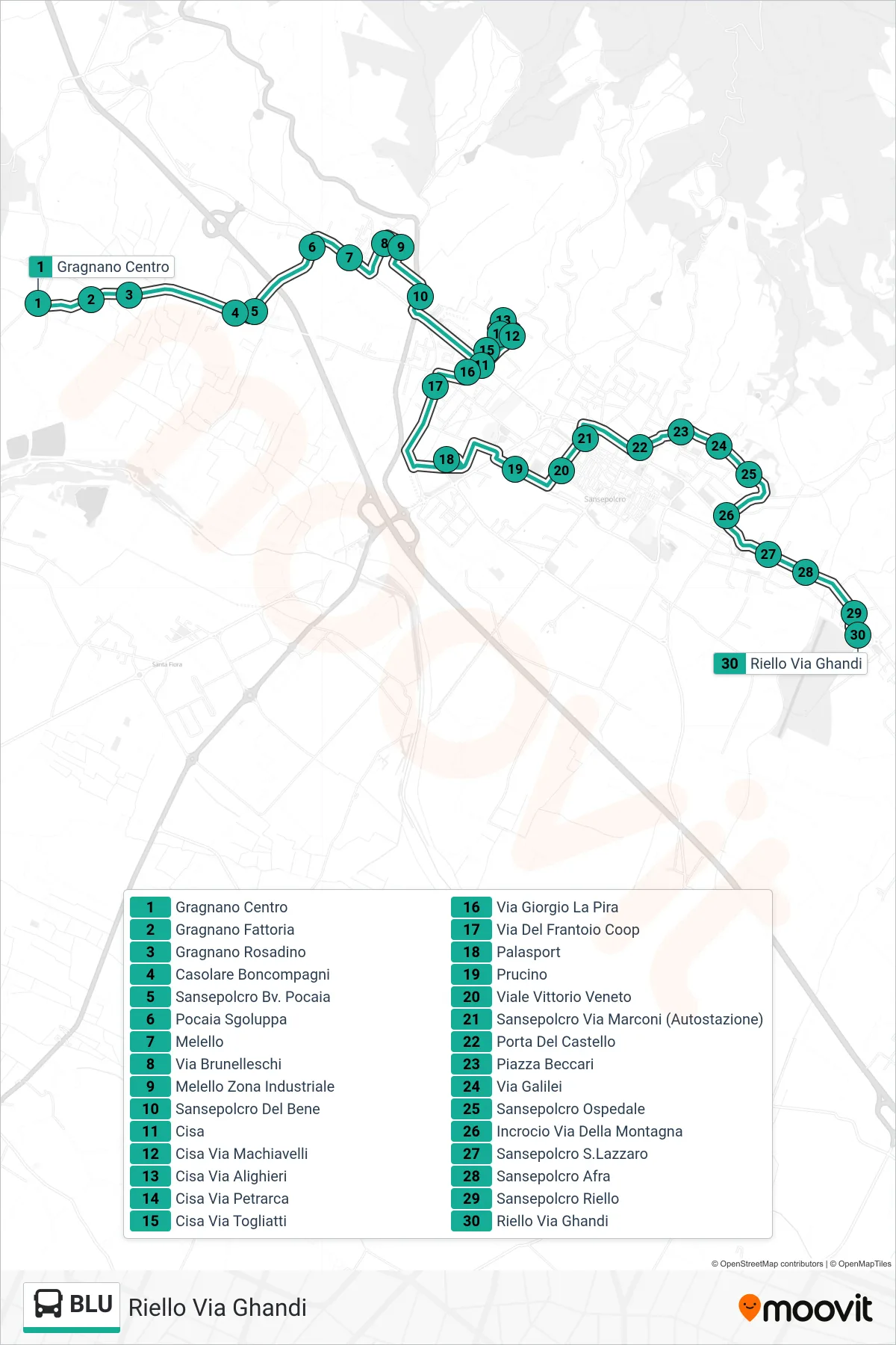 Linea BLU  bus (Riello Via Ghandi) - Percorsi e fermate sulla mappa