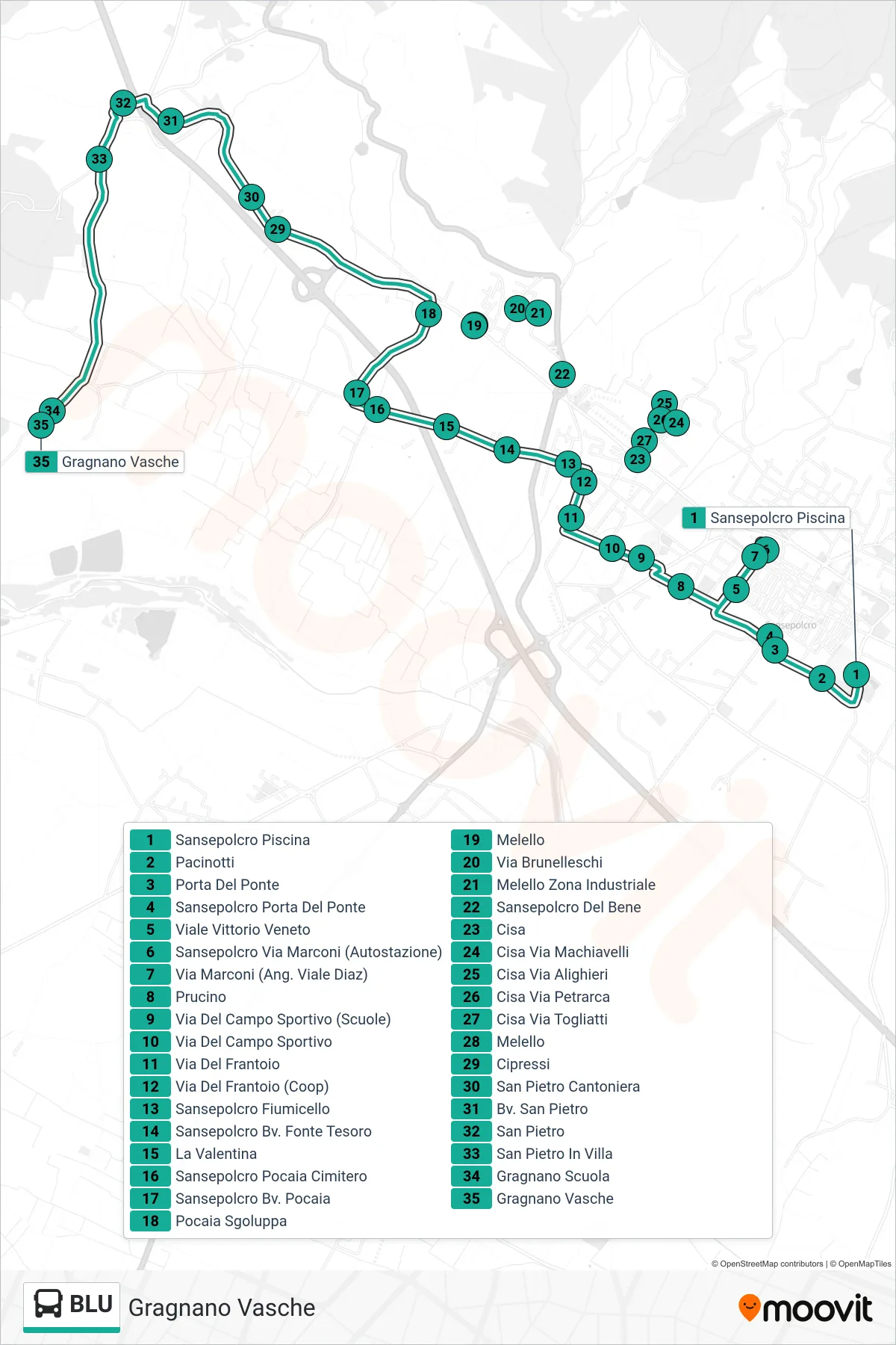 Linea BLU  bus (Gragnano Vasche) - Percorsi e fermate sulla mappa