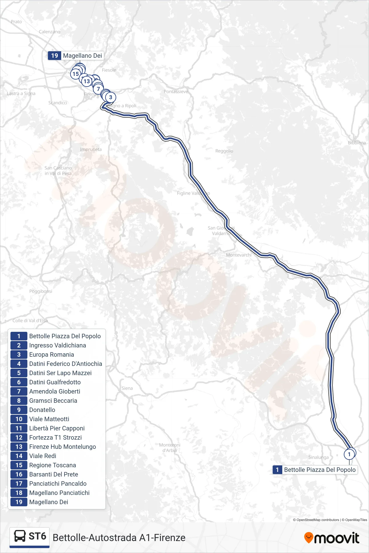 Linea ST6 bus (Via Magellano N.C. 11) - Percorsi e fermate sulla mappa
