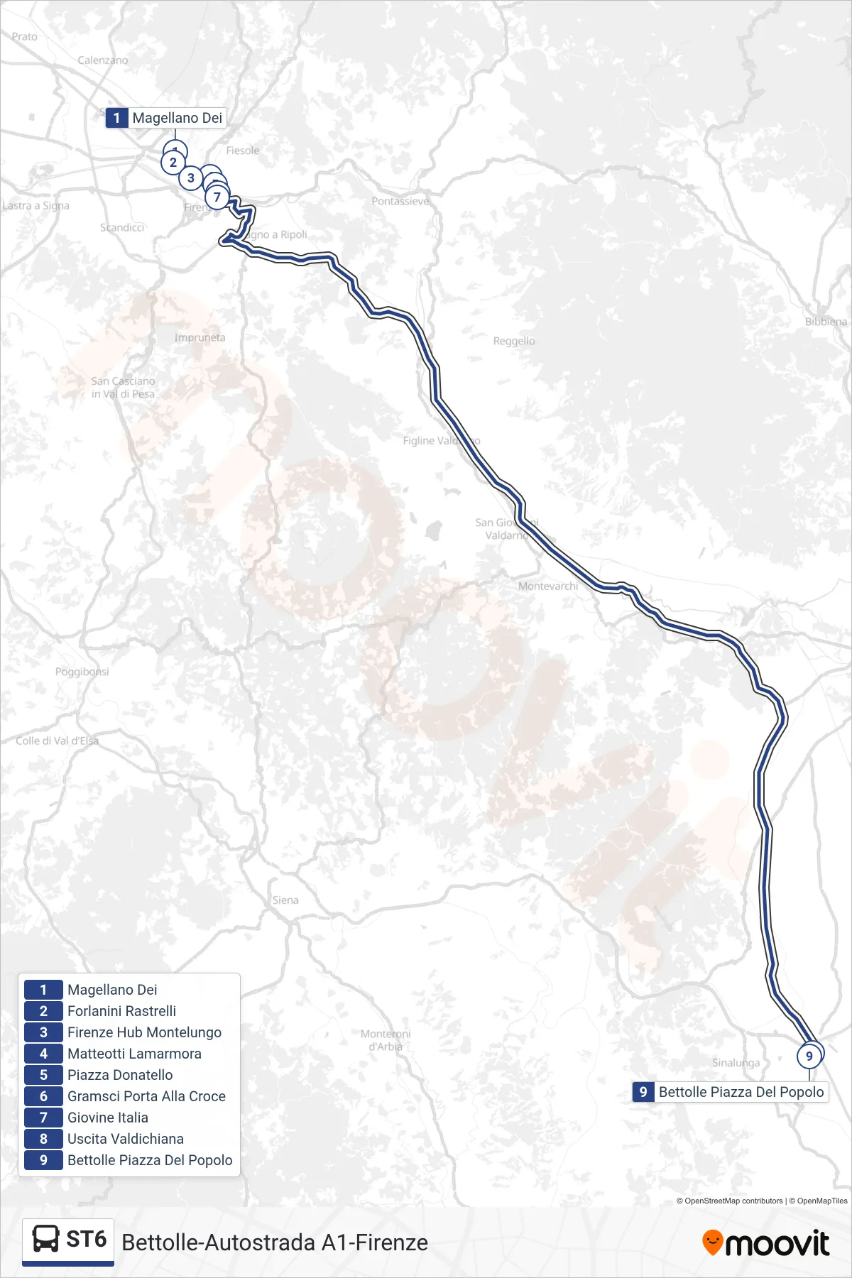 Linea ST6 bus (Bettolle Piazza Del Popolo) - Percorsi e fermate sulla mappa