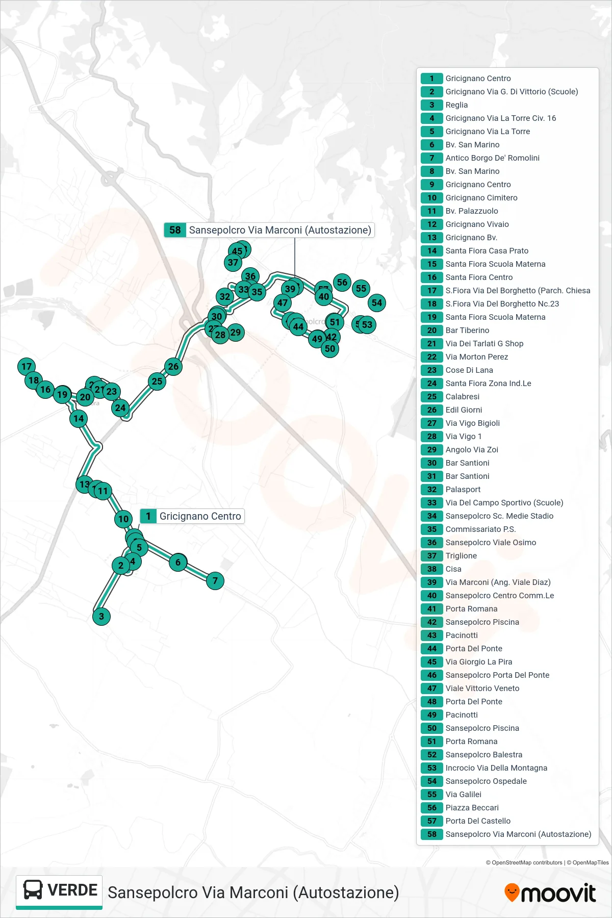 Linea VERDE bus (Sansepolcro Via Marconi (Autostazione)) - Percorsi e fermate sulla mappa