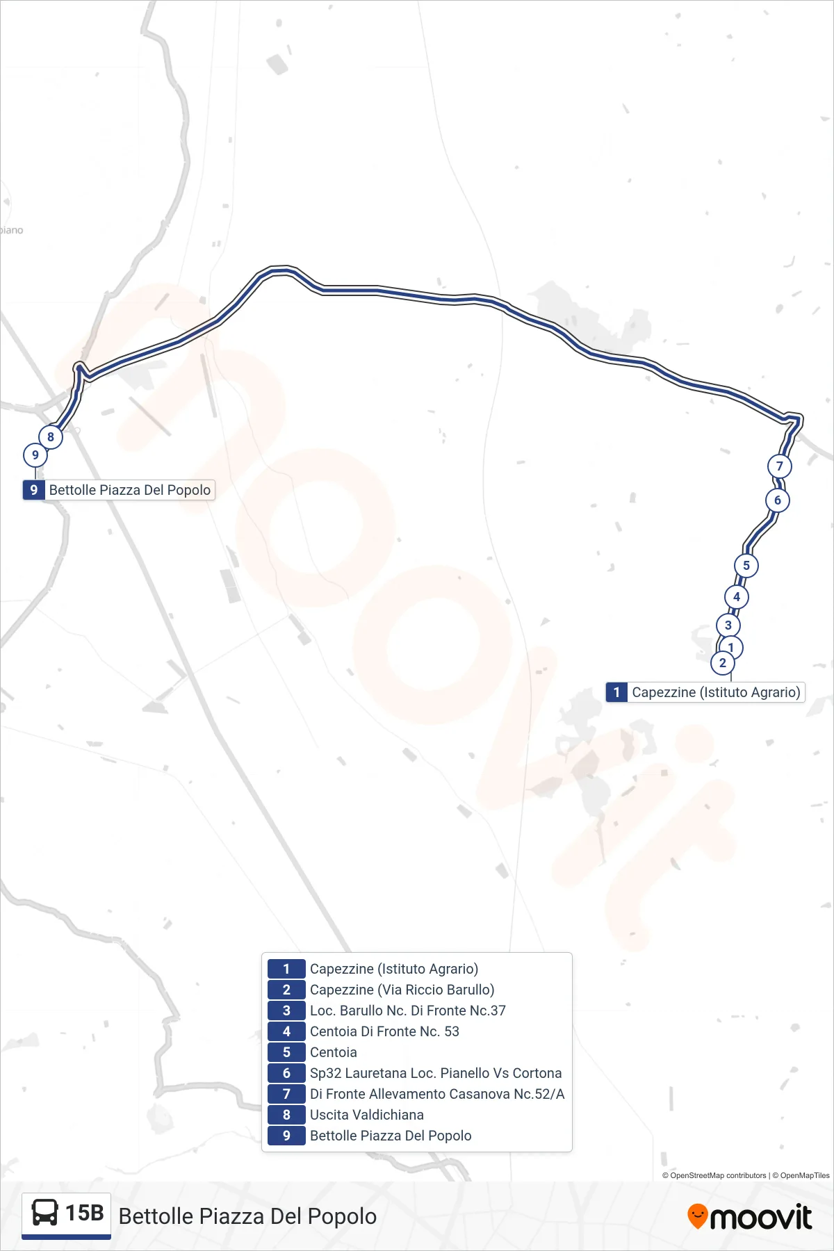 Linea 15B bus (Bettolle Piazza Del Popolo) - Percorsi e fermate sulla mappa