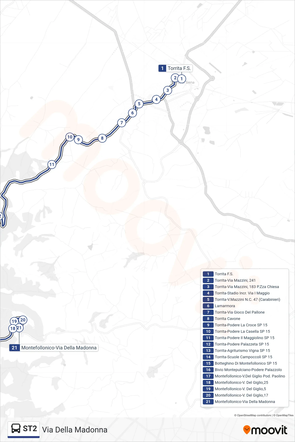 Linea ST2 bus (Via Della Madonna) - Percorsi e fermate sulla mappa