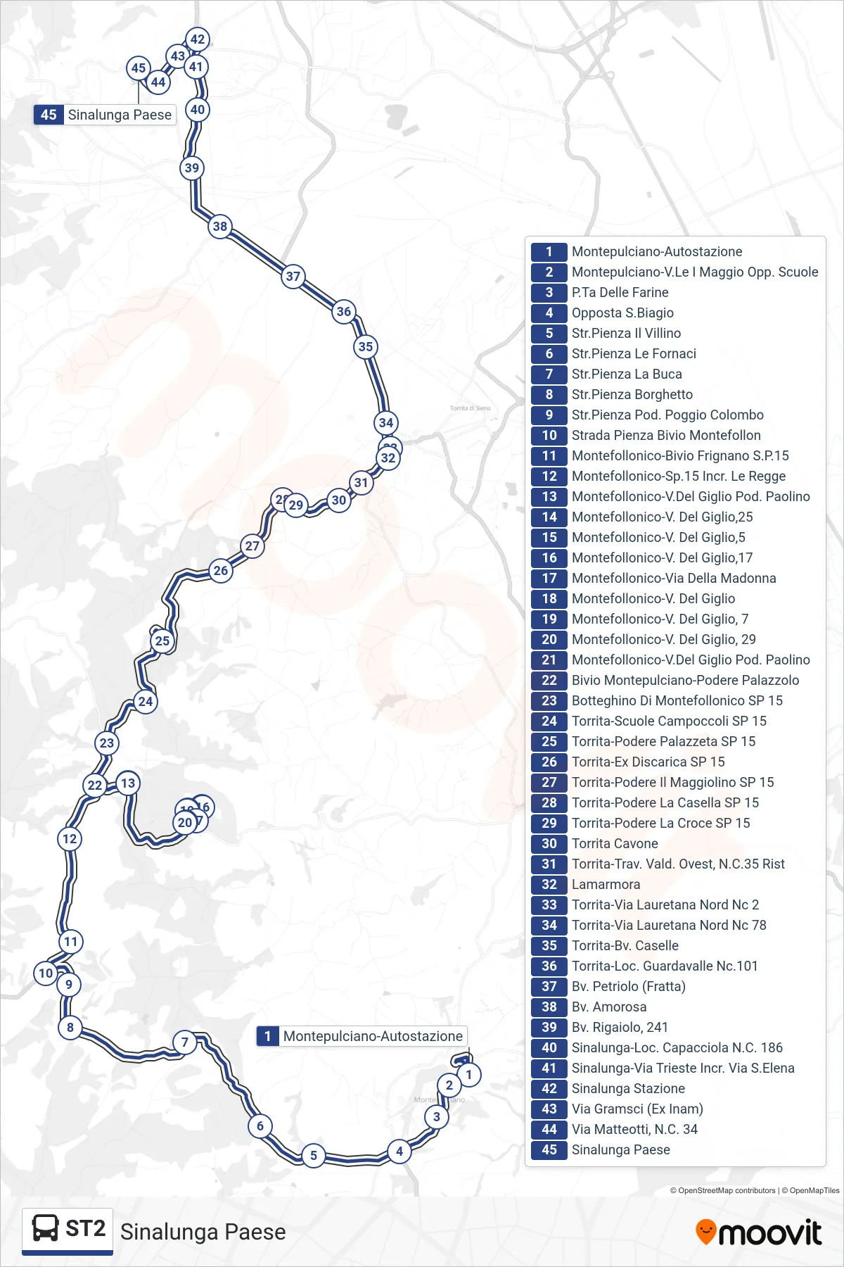 Linea ST2  bus (Sinalunga Paese) - Percorsi e fermate sulla mappa