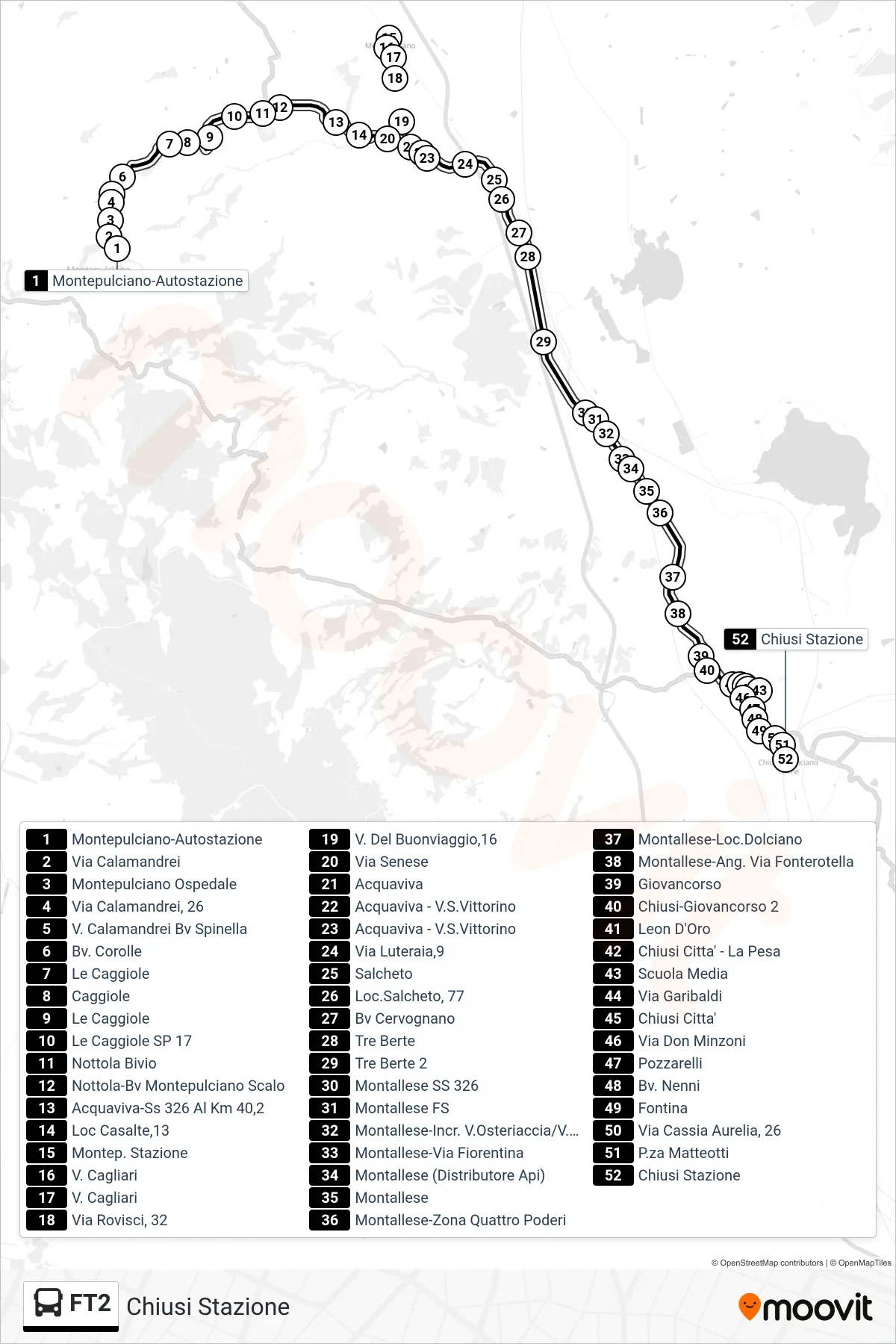 Linea FT2 bus (Chiusi Stazione) - Percorsi e fermate sulla mappa