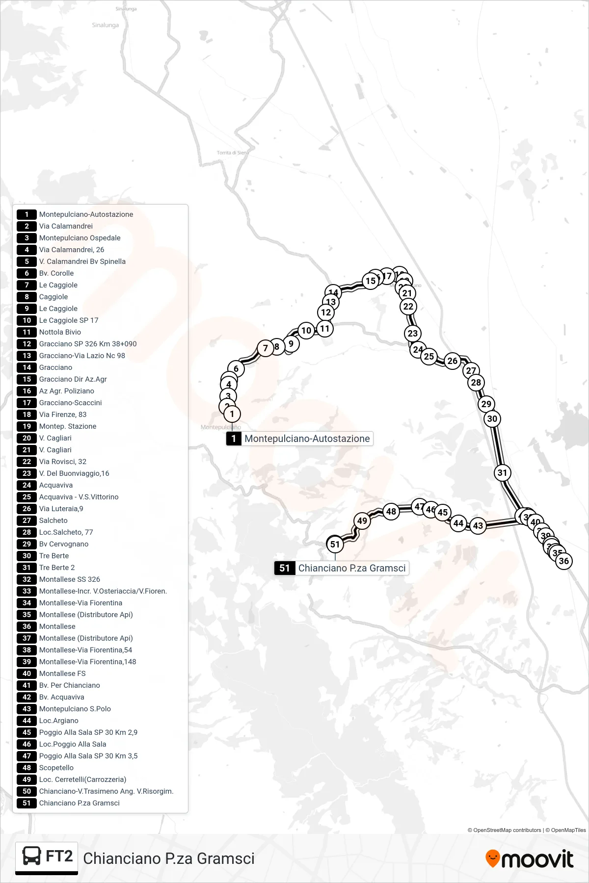 Linea FT2 bus (Chianciano P.za Gramsci) - Percorsi e fermate sulla mappa