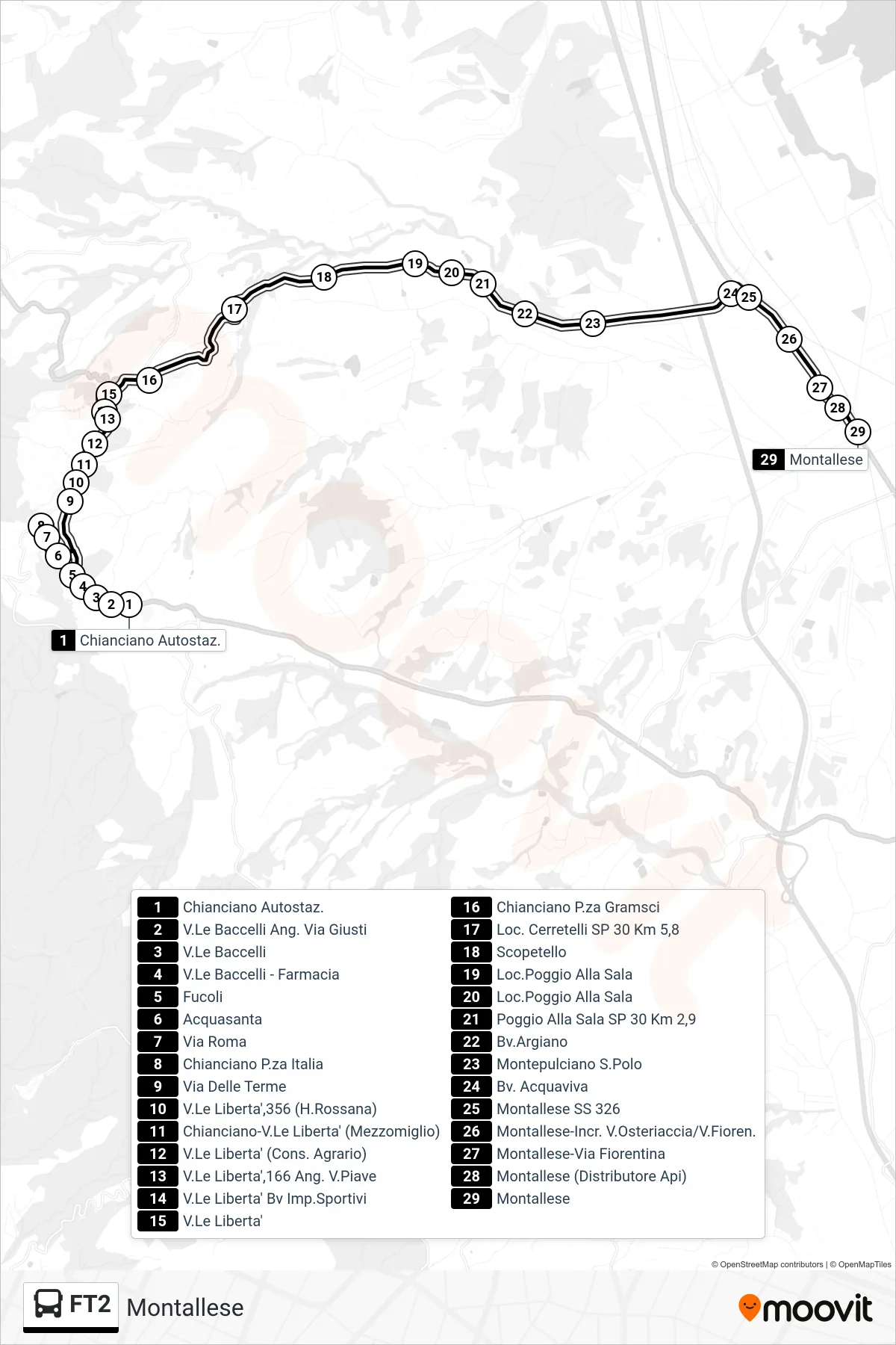 Linea FT2 bus (Montallese) - Percorsi e fermate sulla mappa