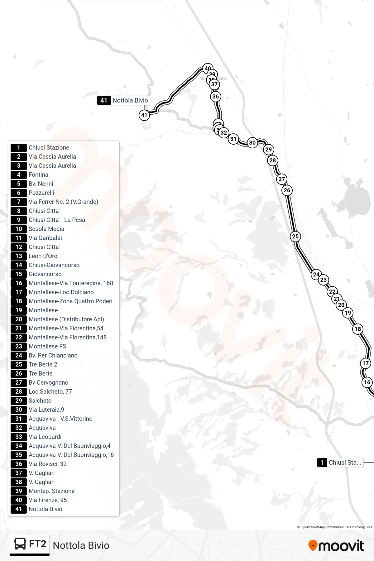 Linea FT2 bus (Nottola Bivio) - Percorsi e fermate sulla mappa
