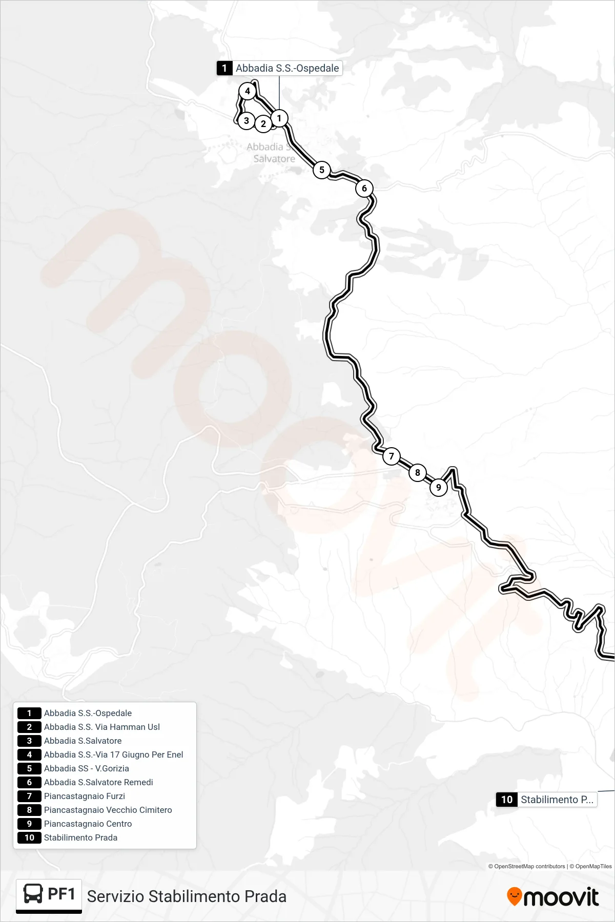 Linea PF1 bus (Stabilimento Prada) - Percorsi e fermate sulla mappa