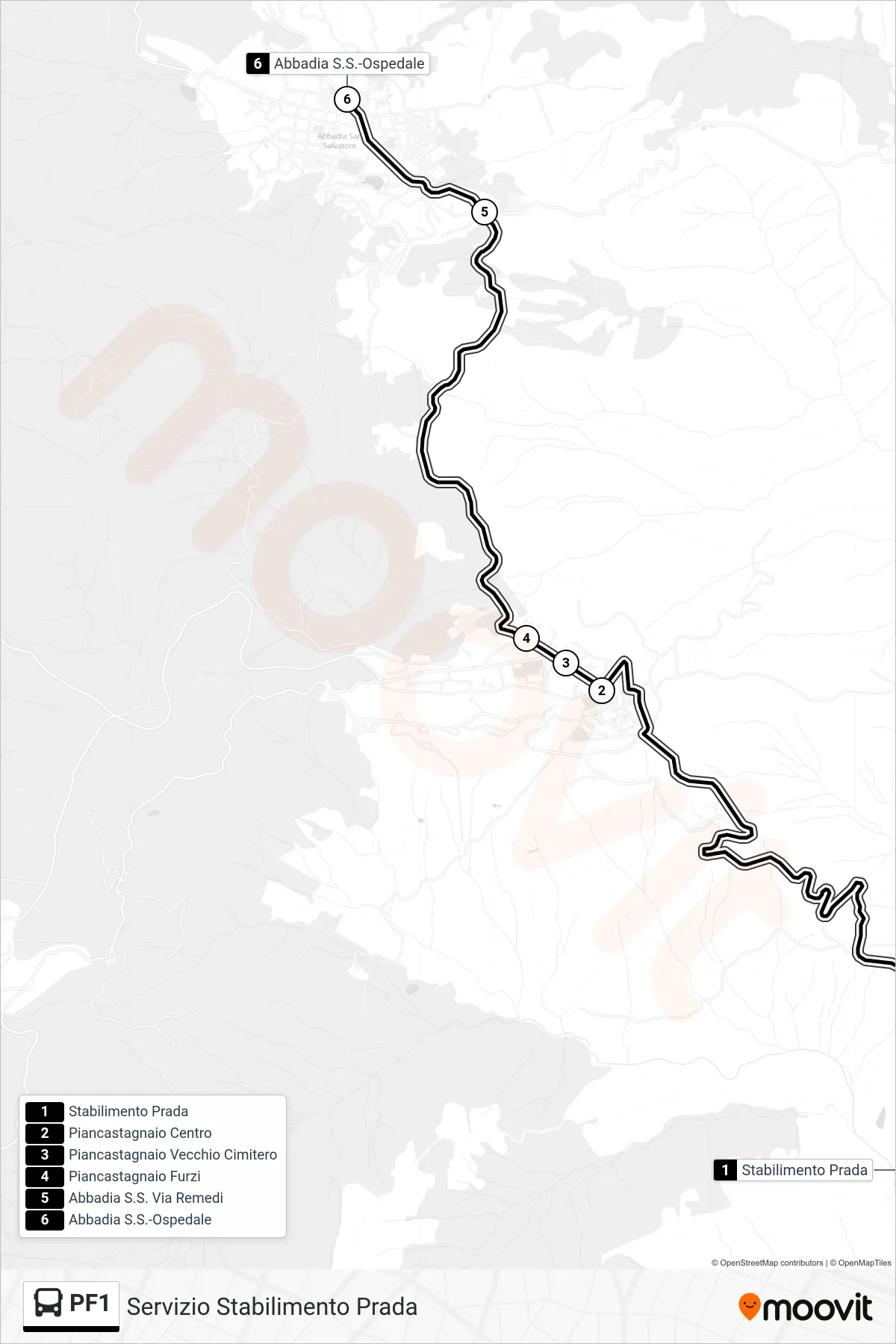 Linea PF1  bus (Abbadia S.S.) - Percorsi e fermate sulla mappa