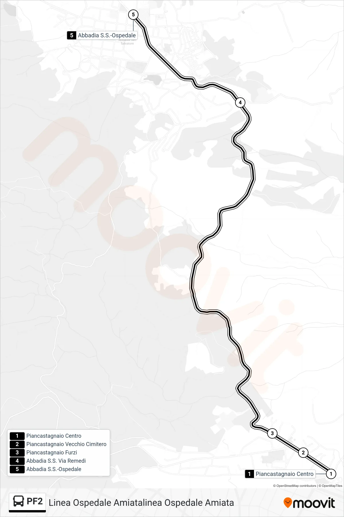 Linea PF2 bus (Abbadia S.S.) - Percorsi e fermate sulla mappa