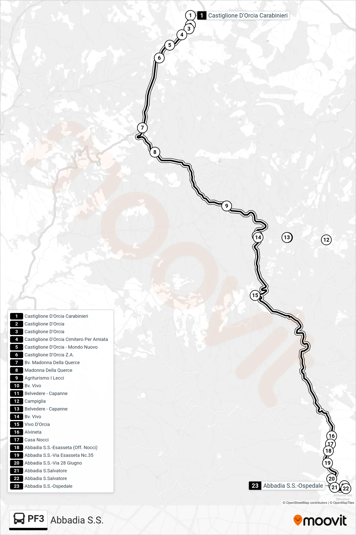 Linea PF3 bus (Abbadia S.S.) - Percorsi e fermate sulla mappa