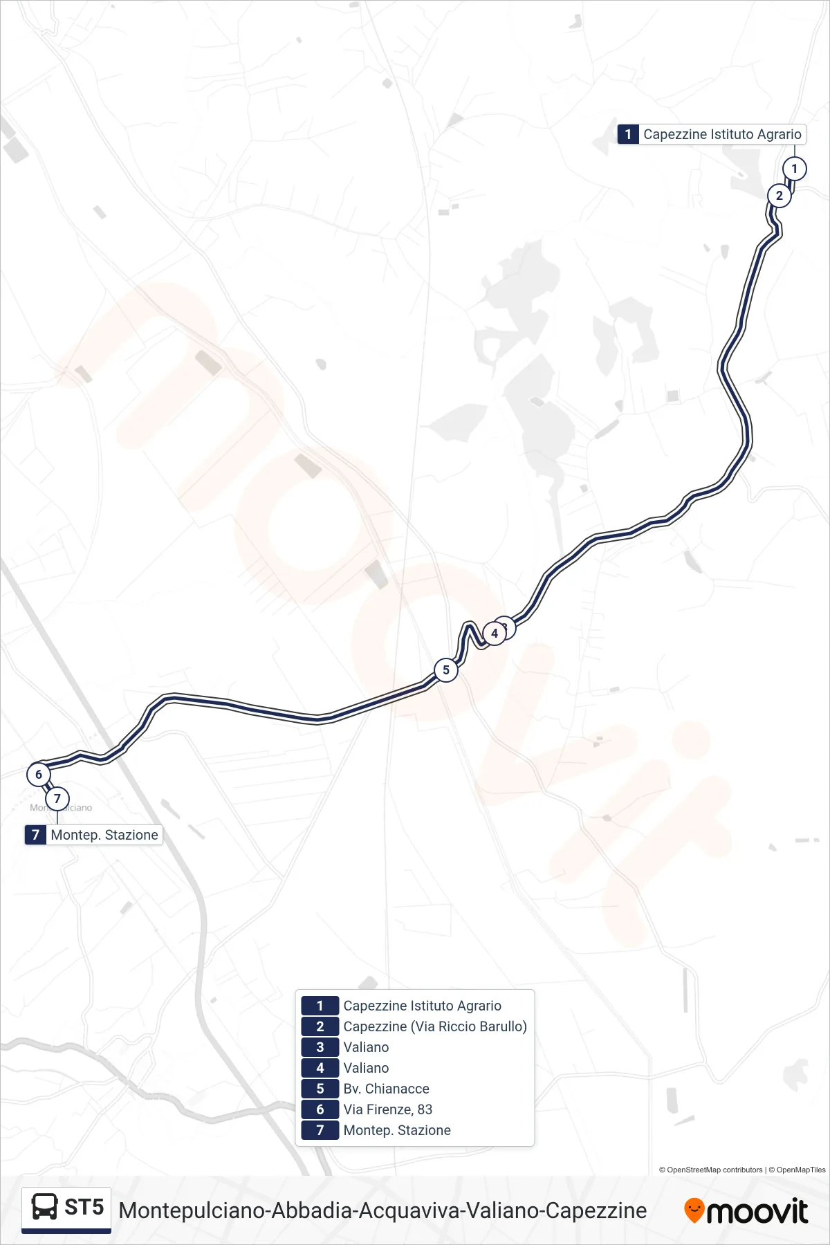 Linea ST5  bus (Montep. Stazione) - Percorsi e fermate sulla mappa