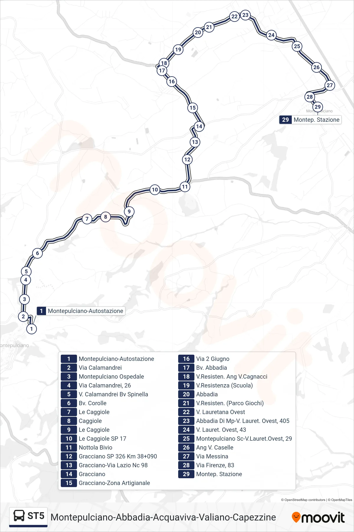Linea ST5  bus (Montep. Stazione) - Percorsi e fermate sulla mappa