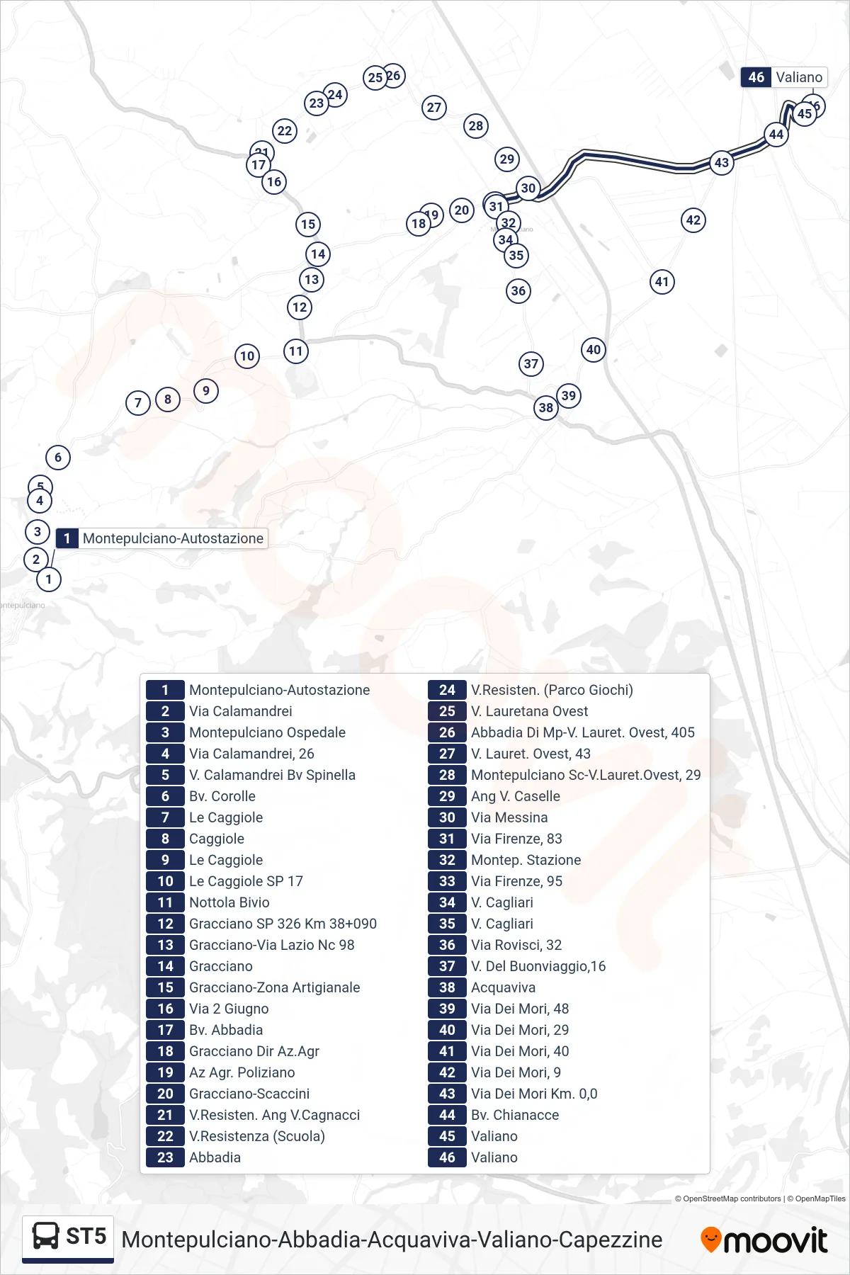 Linea ST5 bus (Valiano) - Percorsi e fermate sulla mappa