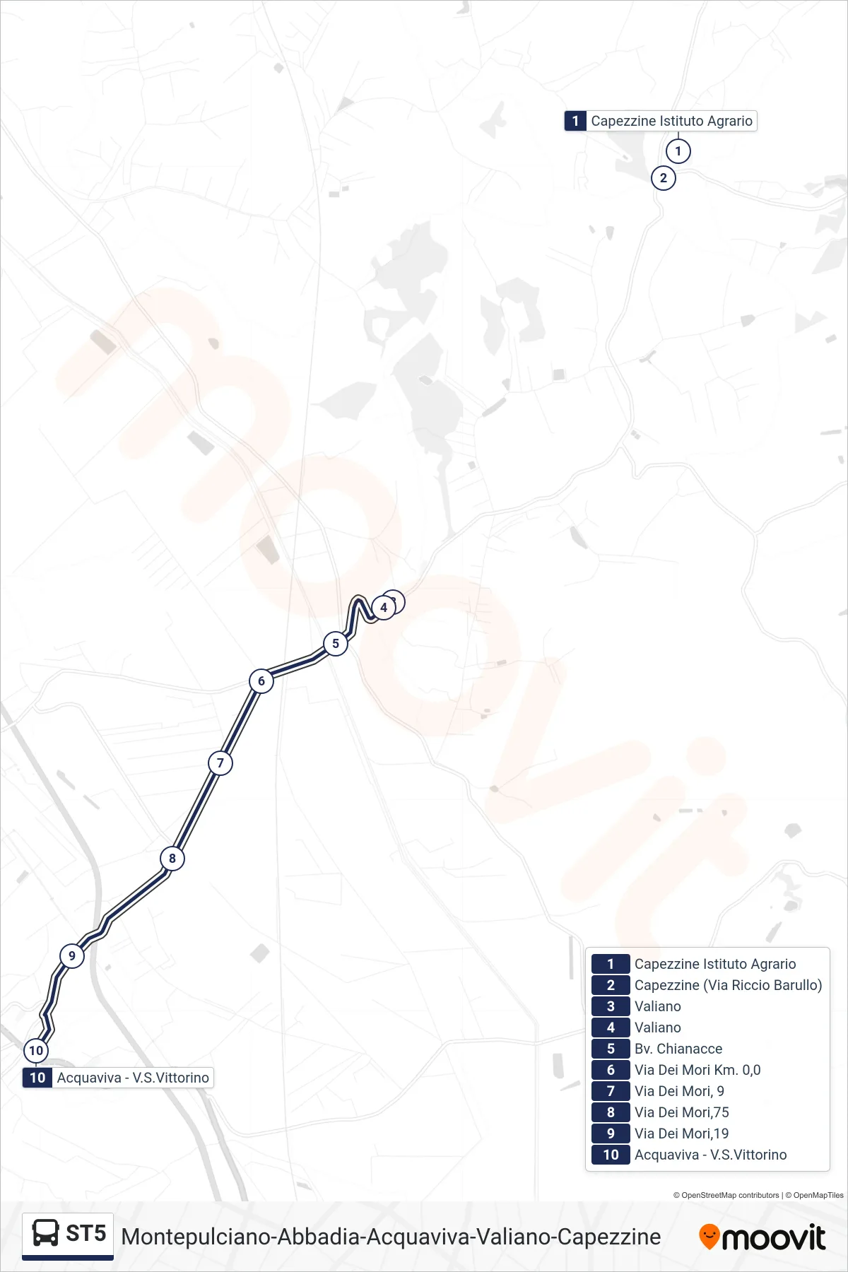 Linea ST5 bus (Acquaviva) - Percorsi e fermate sulla mappa