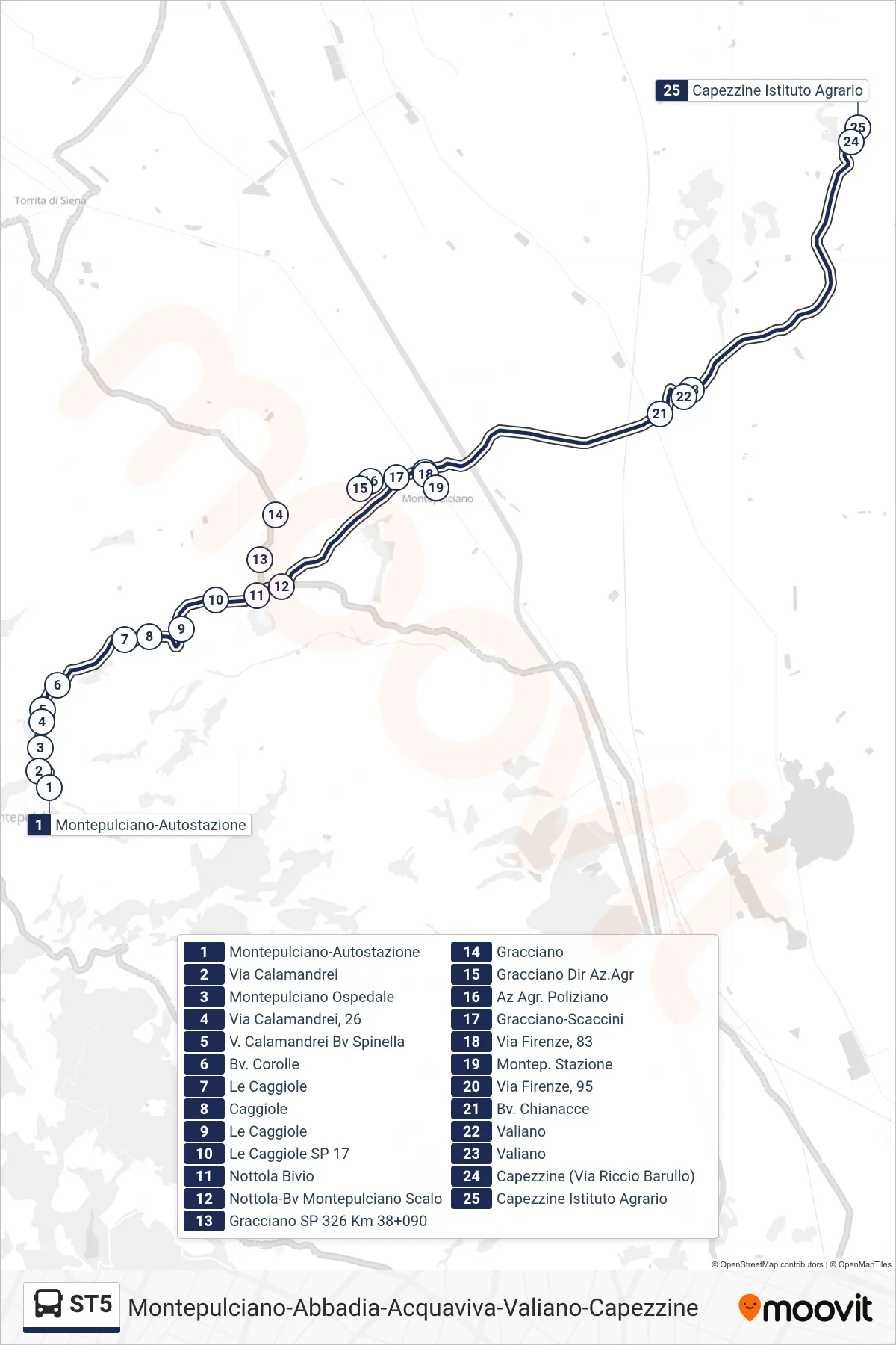 Linea ST5  bus (Capezzine Istituto Agrario) - Percorsi e fermate sulla mappa