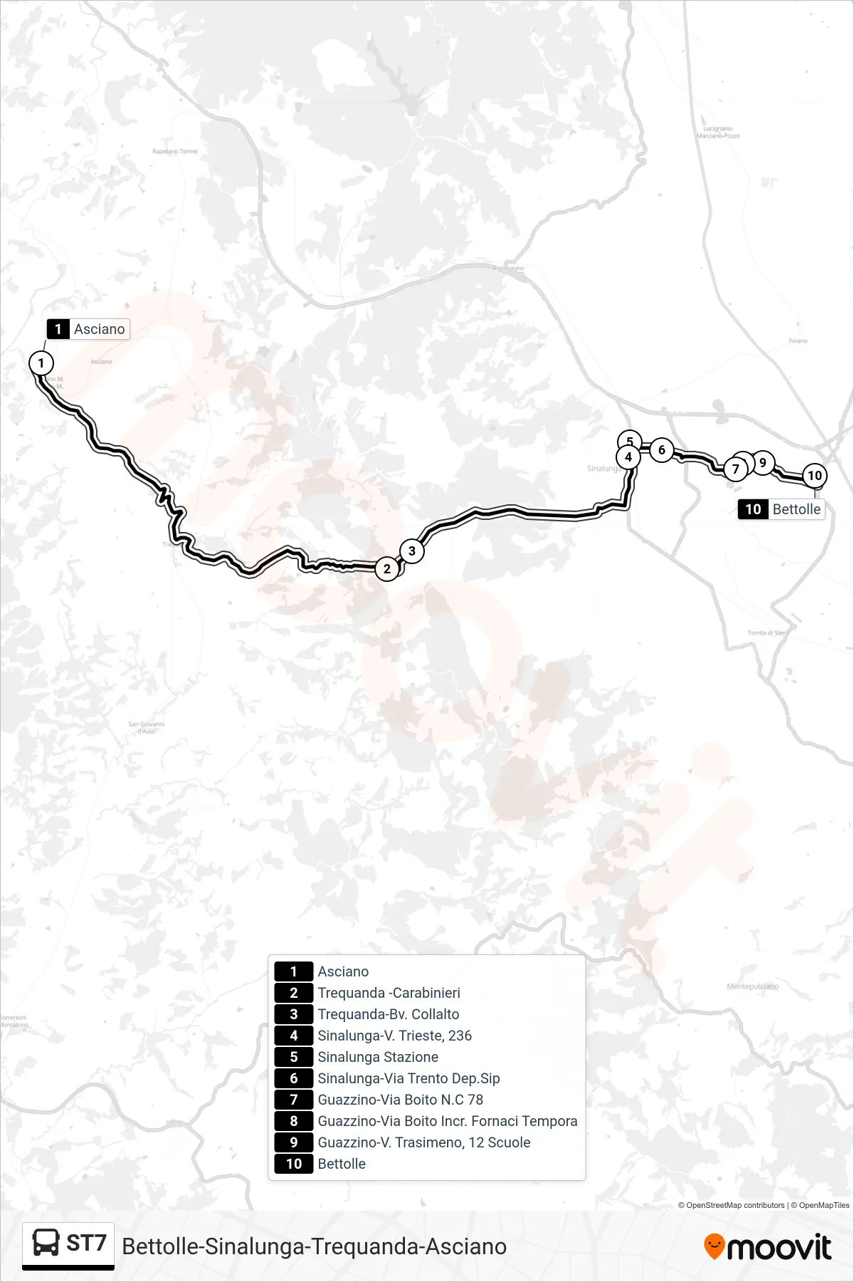 Linea ST7 bus (Bettolle) - Percorsi e fermate sulla mappa