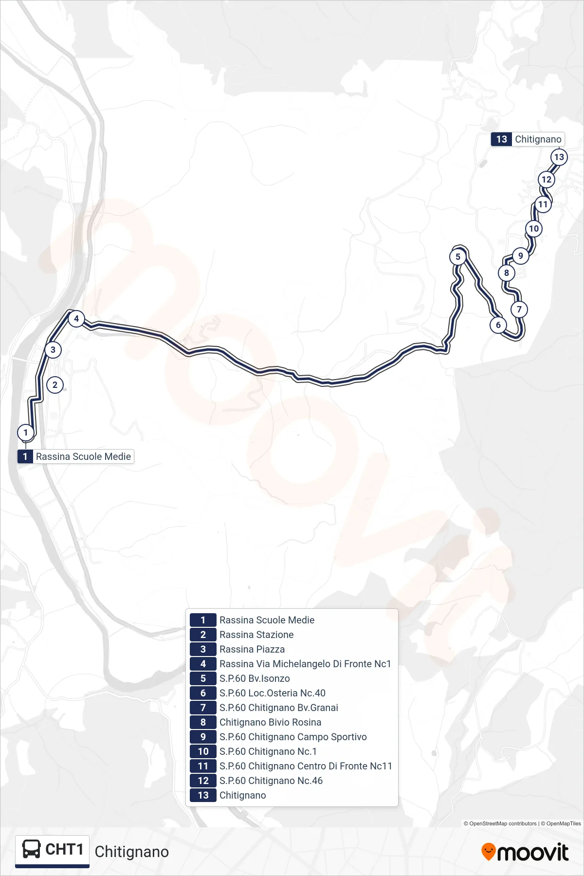 Linea CHT1  bus (Chitignano) - Percorsi e fermate sulla mappa