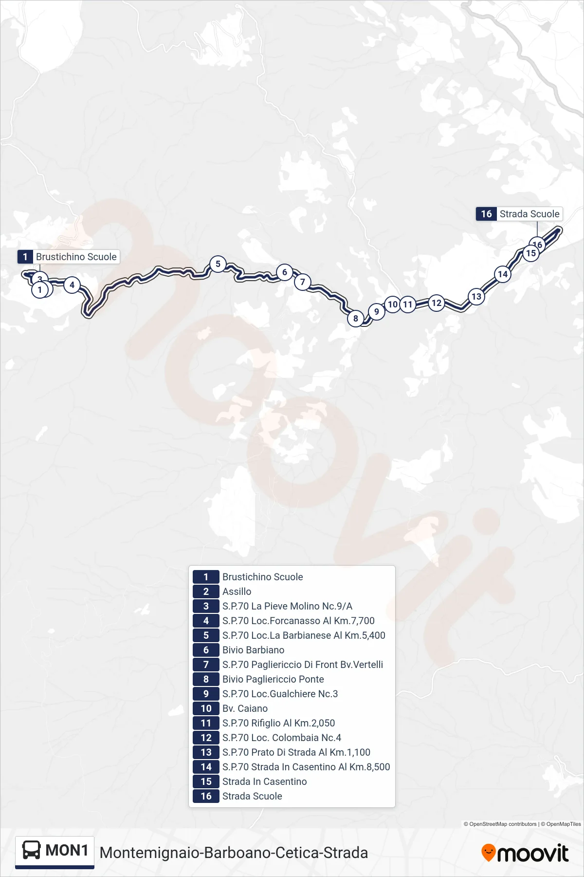 Linea MON1 bus (Strada Scuole) - Percorsi e fermate sulla mappa