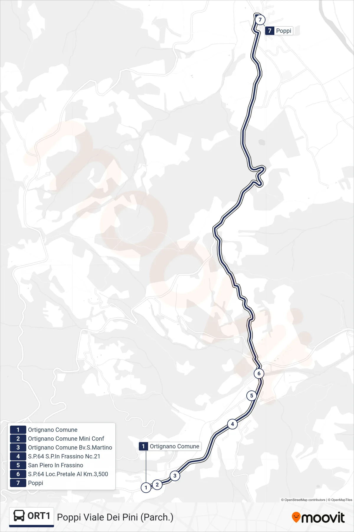 Linea ORT1 bus (Poppi Viale Dei Pini (Parch.)) - Percorsi e fermate sulla mappa