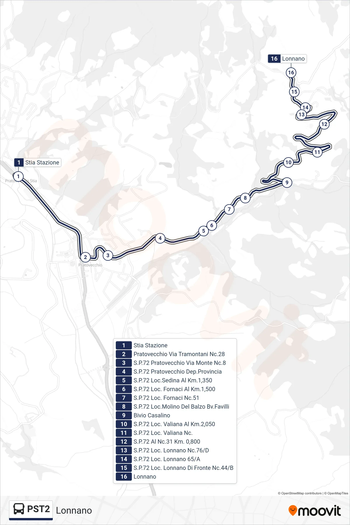 Linea PST2  bus (Lonnano) - Percorsi e fermate sulla mappa