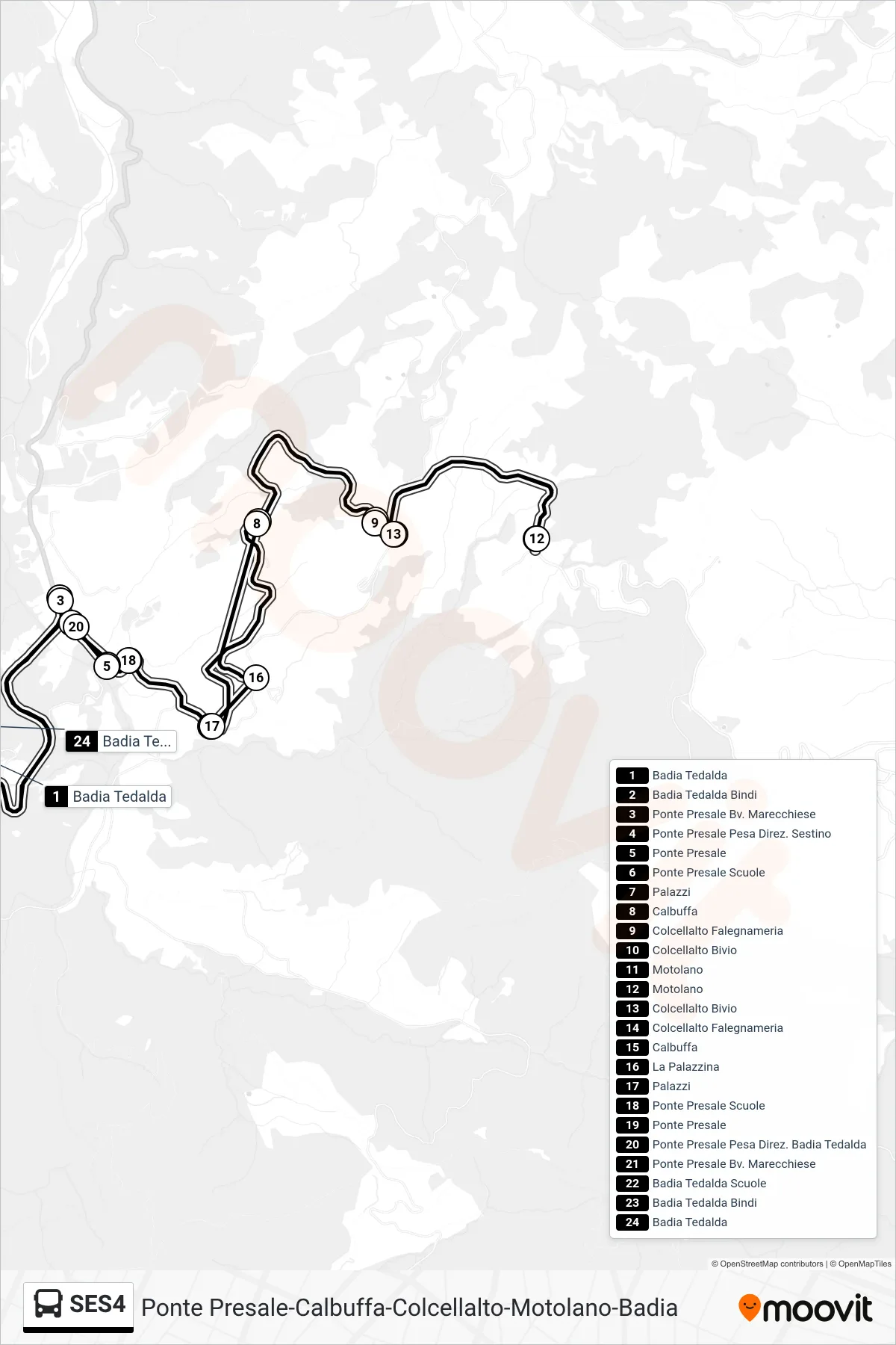 Linea SES4  bus (Badia Tedalda Scuole) - Percorsi e fermate sulla mappa