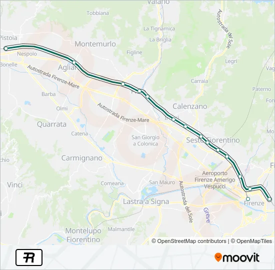 Percorso linea treno R