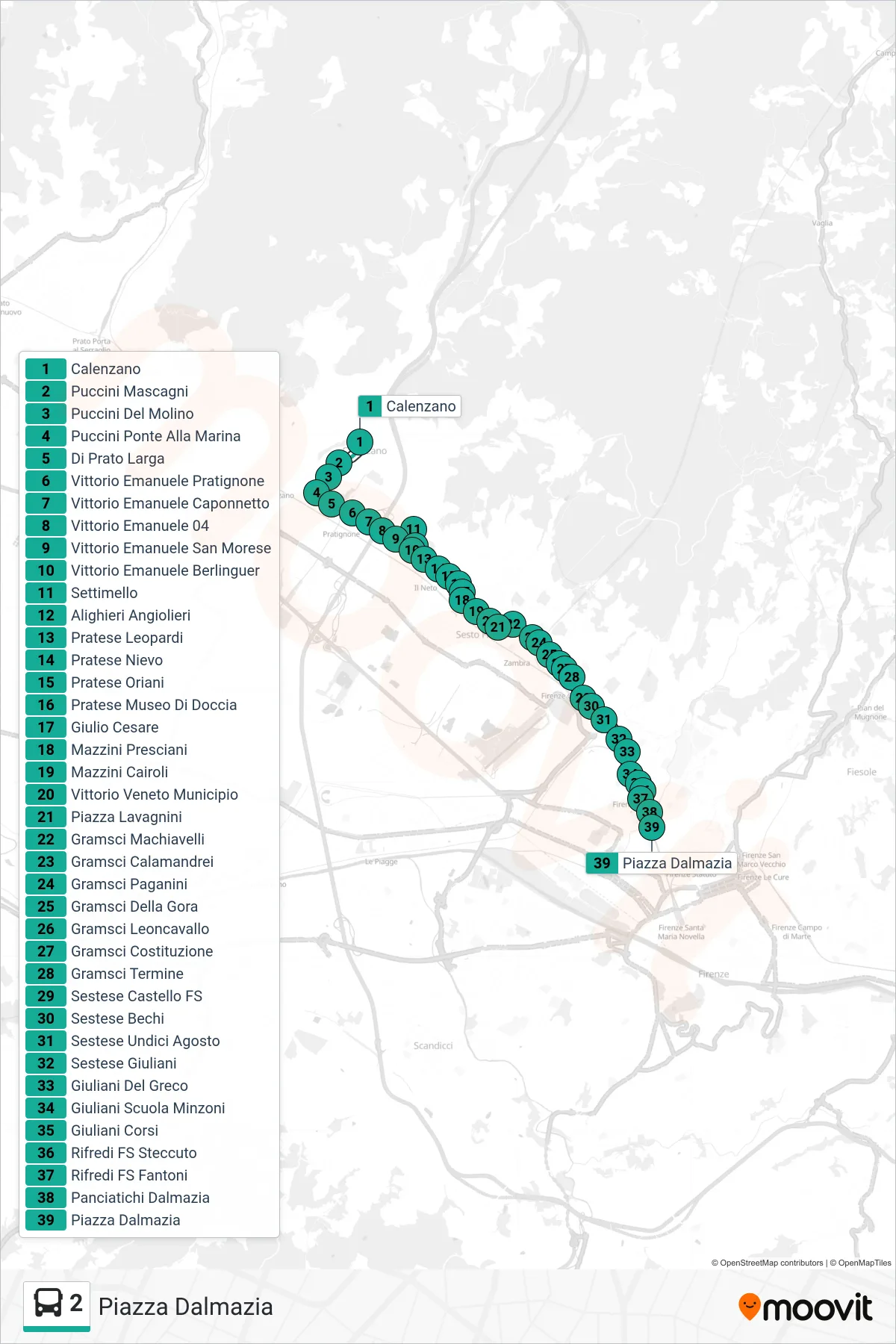 Linea 2 bus (Piazza Dalmazia) - Percorsi e fermate sulla mappa