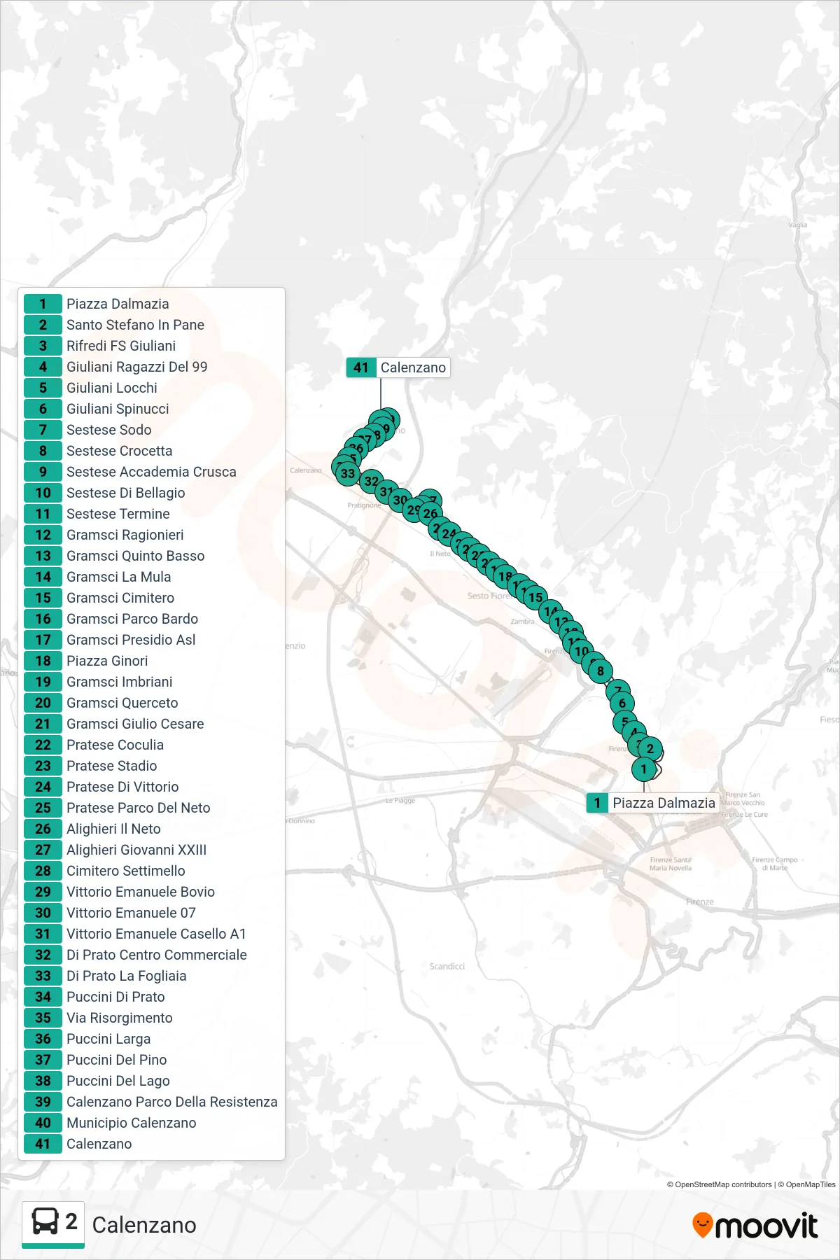 Linea 2  bus (Calenzano) - Percorsi e fermate sulla mappa