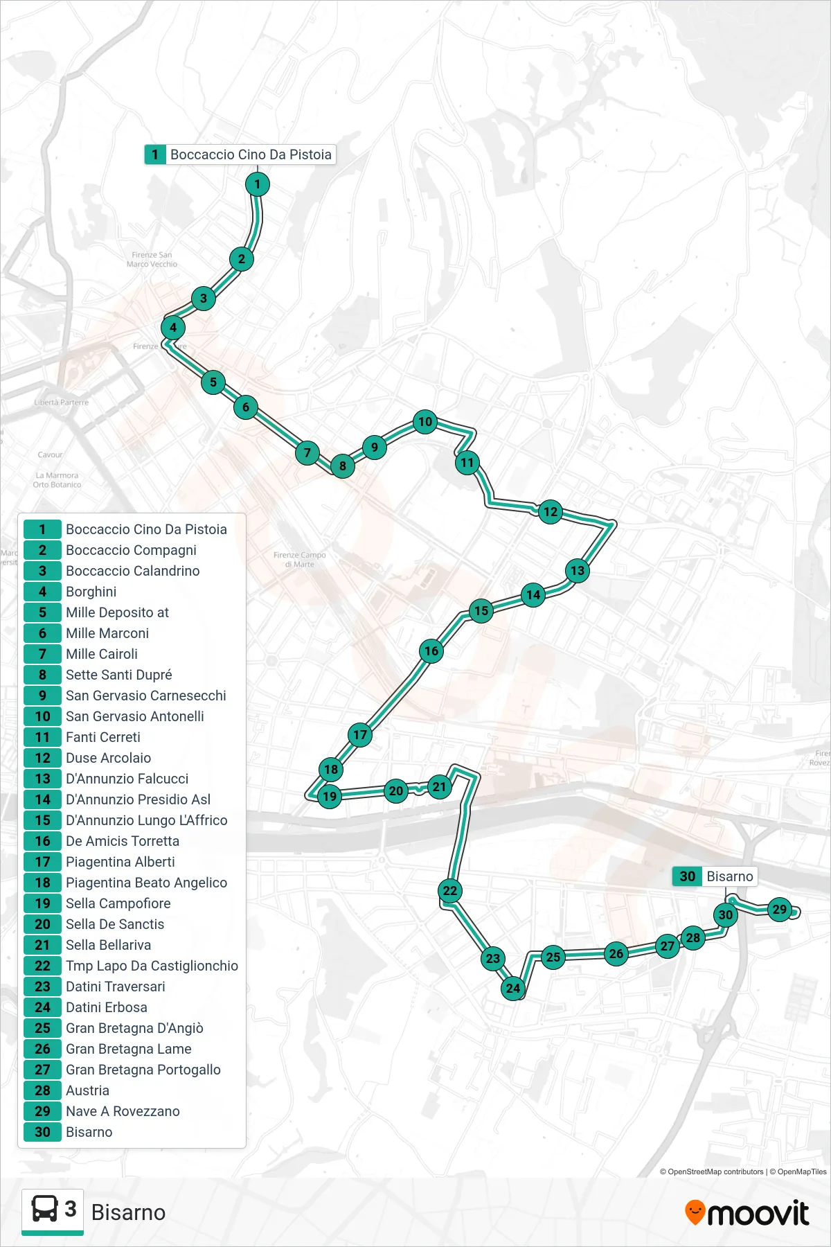 Linea 3 bus (Bisarno) - Percorsi e fermate sulla mappa