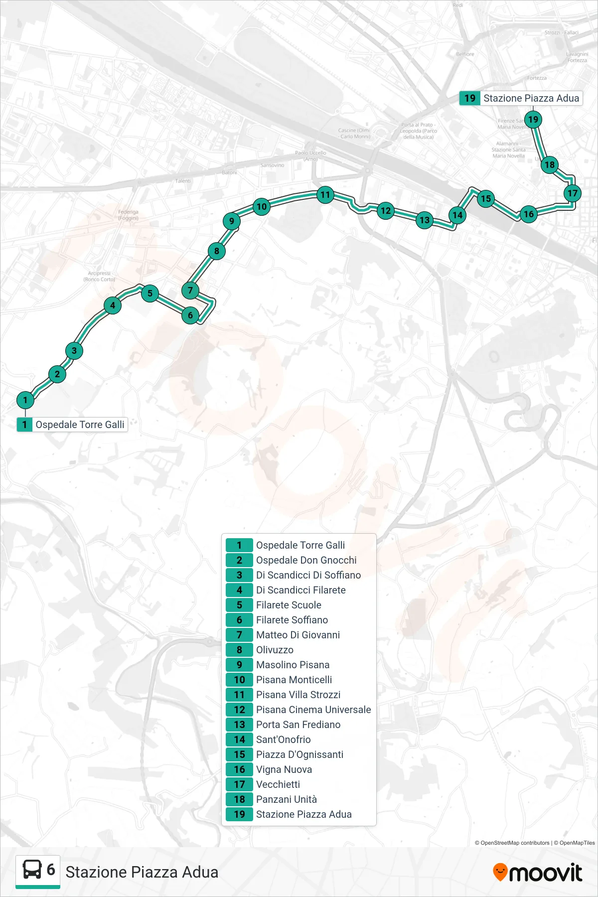 Linea 6 bus (Stazione Piazza Adua) - Percorsi e fermate sulla mappa