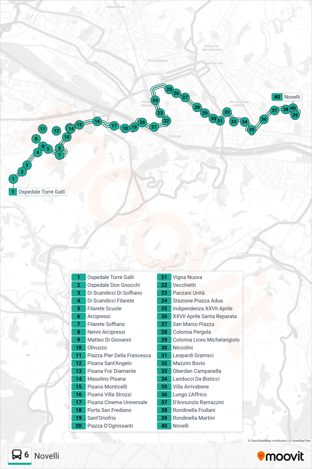 Linea 6 bus (Novelli) - Percorsi e fermate sulla mappa