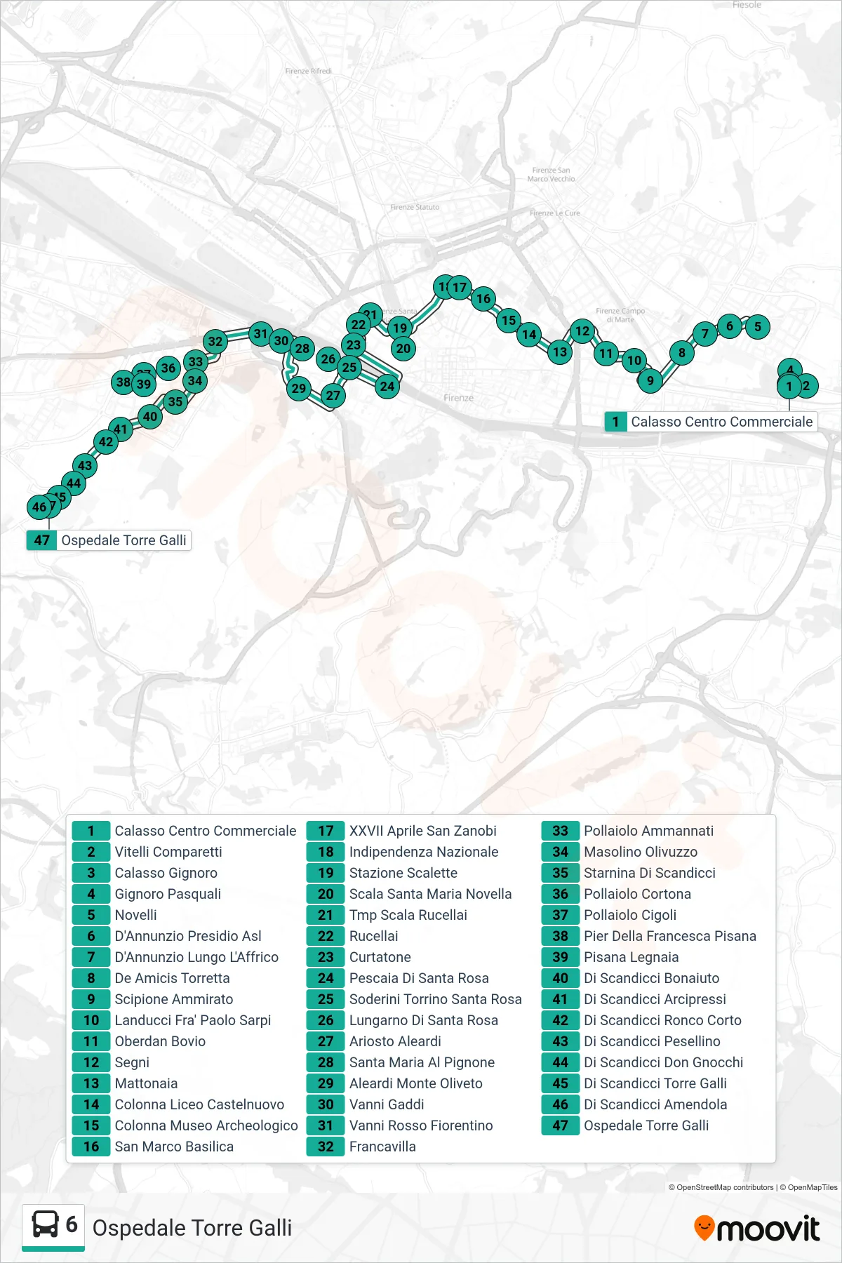 Linea 6  bus (Ospedale Torre Galli) - Percorsi e fermate sulla mappa