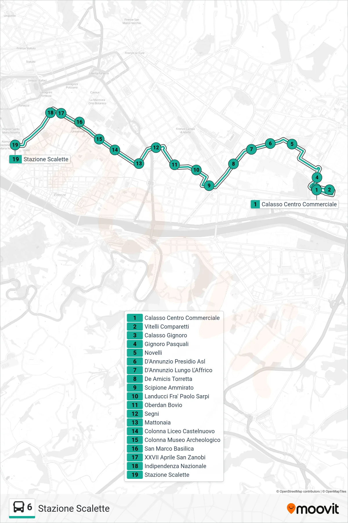 Linea 6  bus (Stazione Scalette) - Percorsi e fermate sulla mappa
