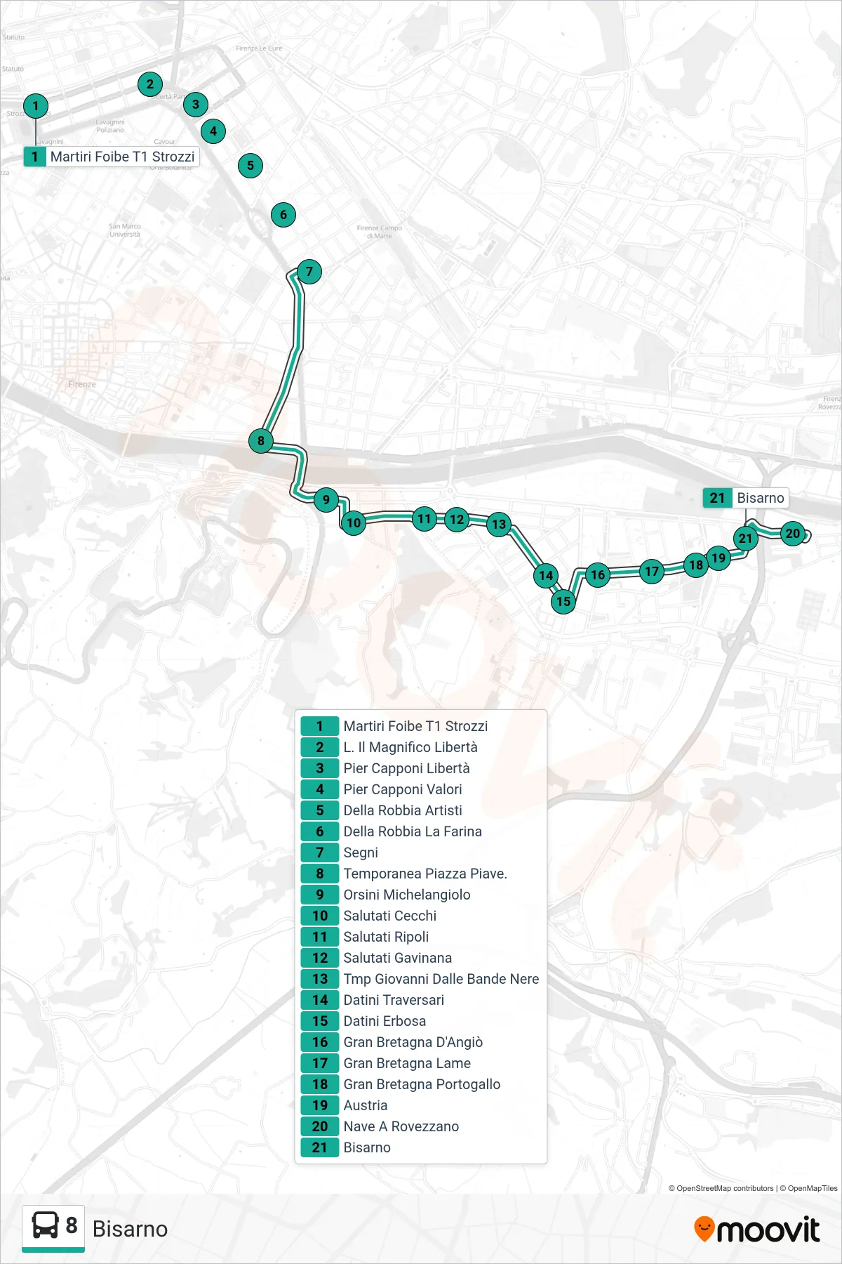 Linea 8 bus (Bisarno) - Percorsi e fermate sulla mappa