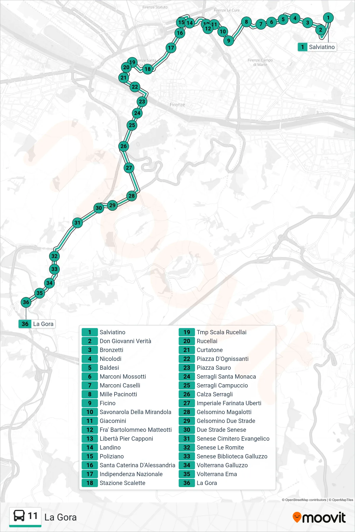 Linea 11 bus (La Gora) - Percorsi e fermate sulla mappa